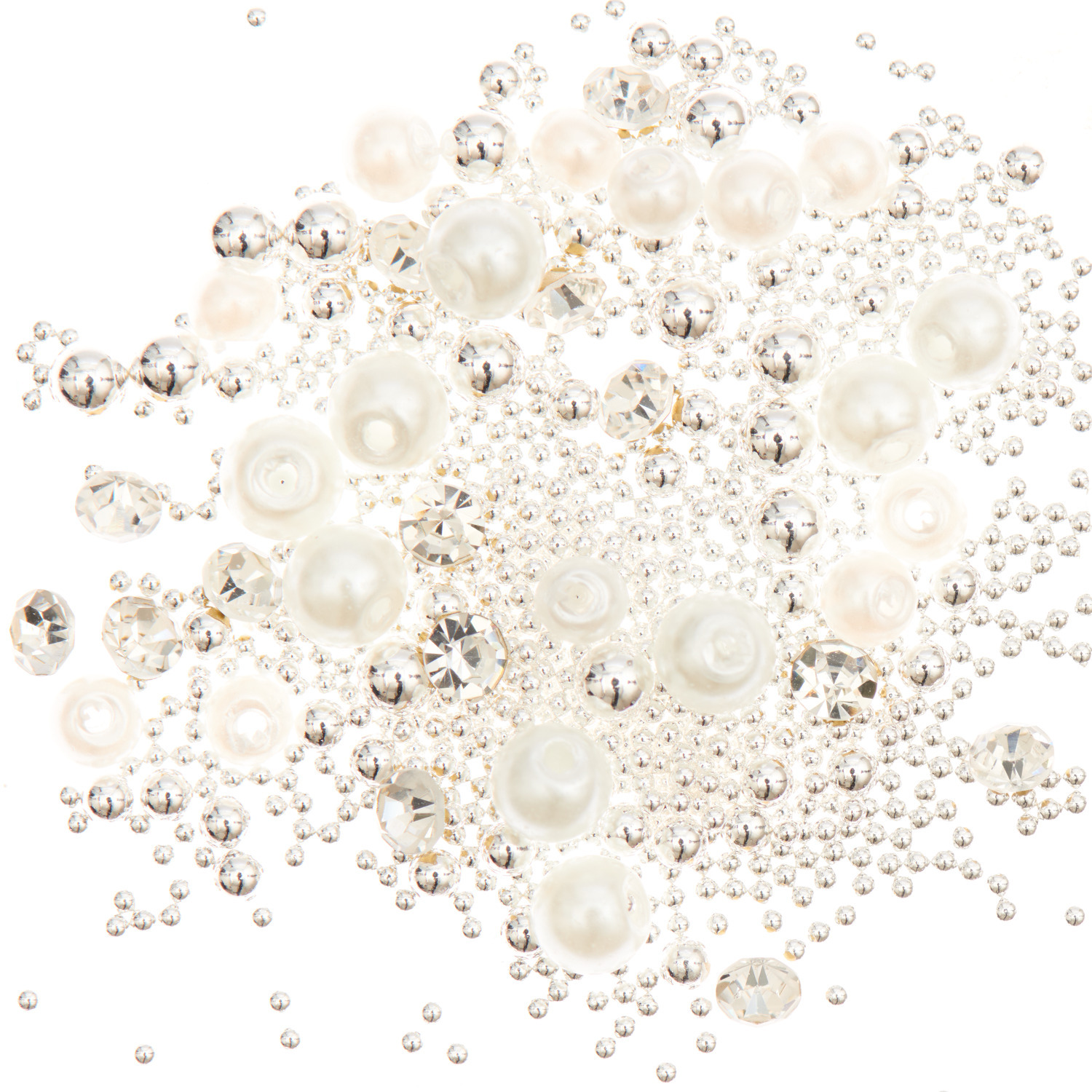 Füllmaterial für Resin Perlen von Rico Design in Silber, bestehend aus glänzenden Kügelchen und Diamanten. Ideal für kreative Bastelprojekte.