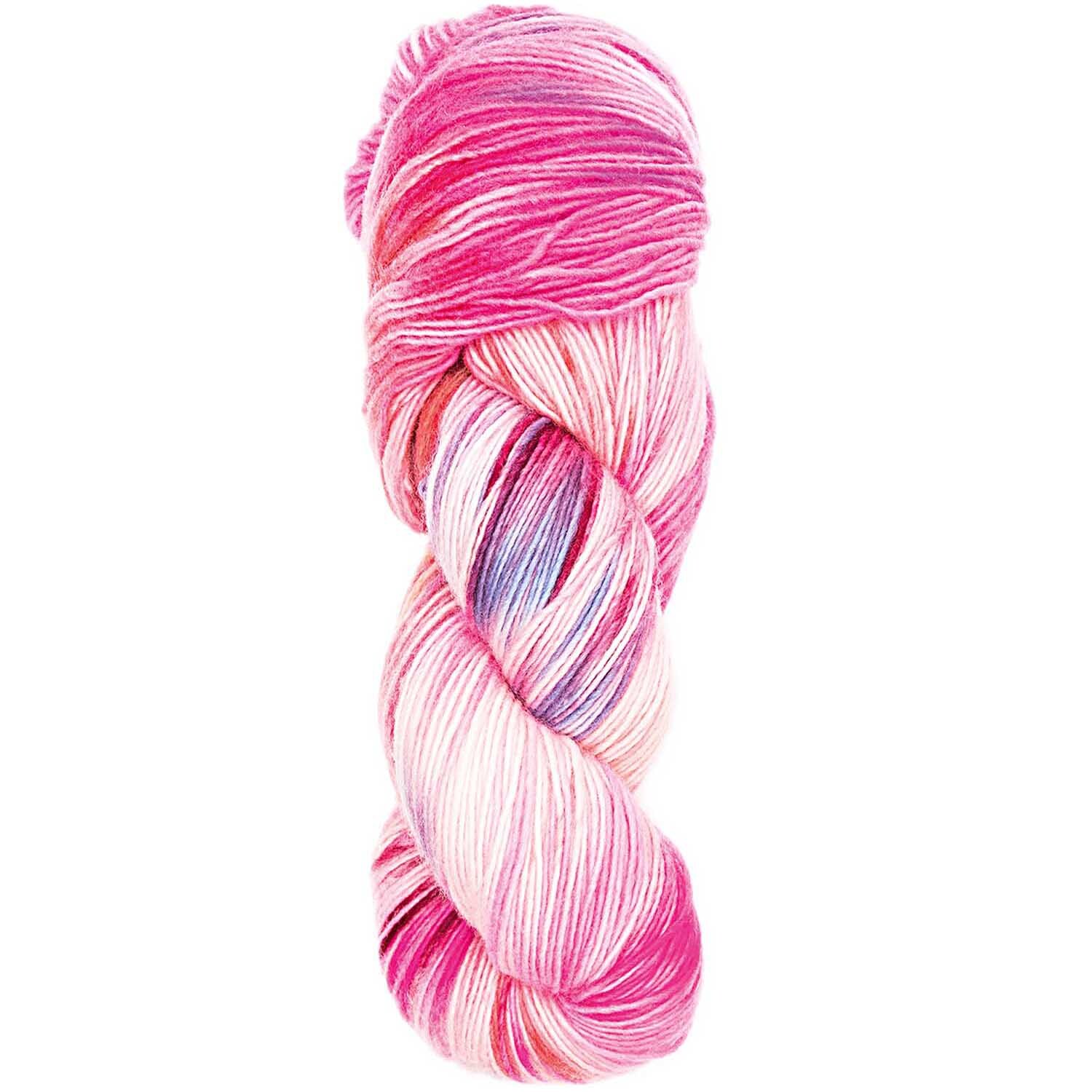Luxury Hand-Dyed Happiness dk: Handgefärbtes Garn in Rosa von Rico Design, 100g, 390m, ideal für Strickprojekte.