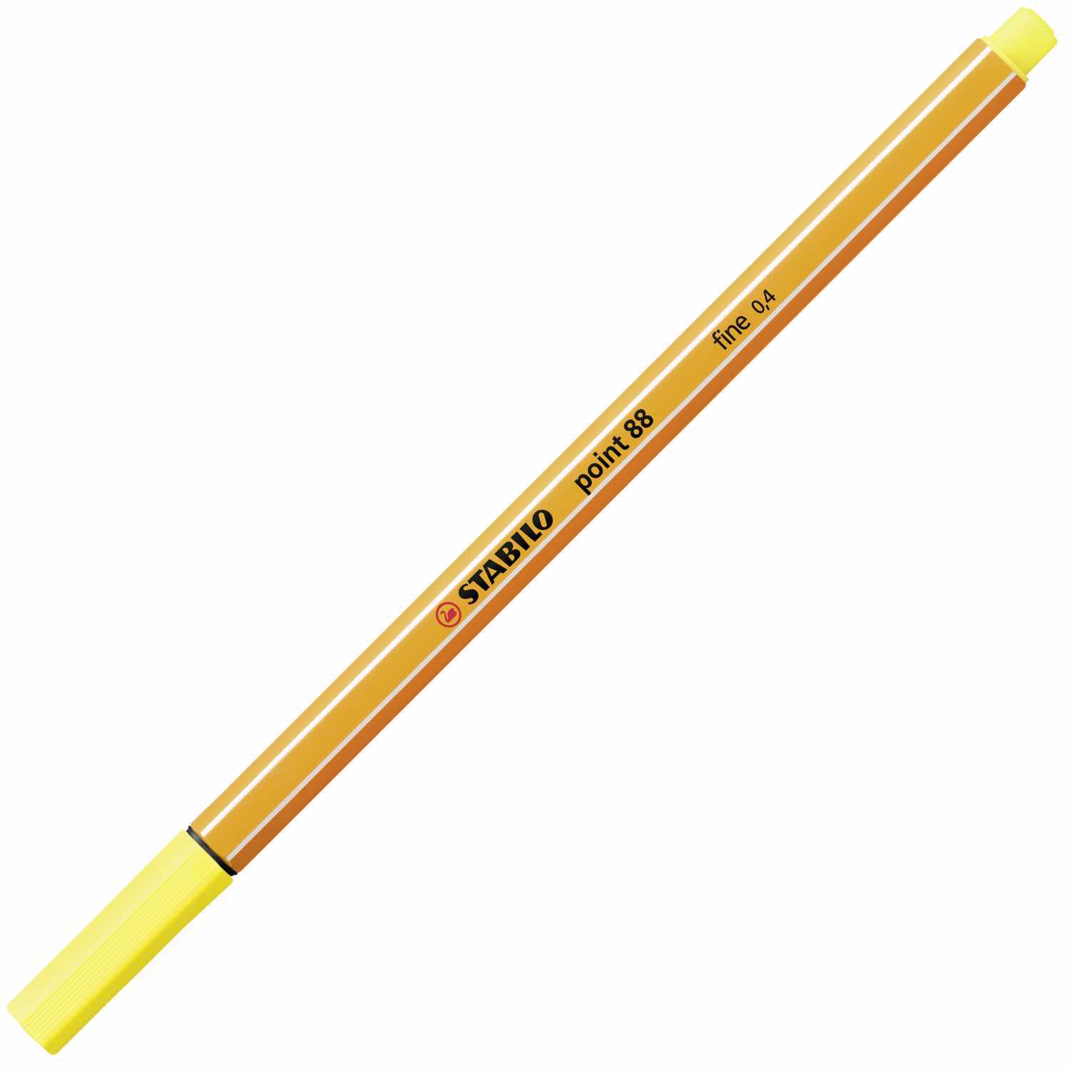 Point 88 Fineliner 0,4mm in leuchtendem Gelb von STABILO, ideal für präzises Schreiben und Zeichnen.