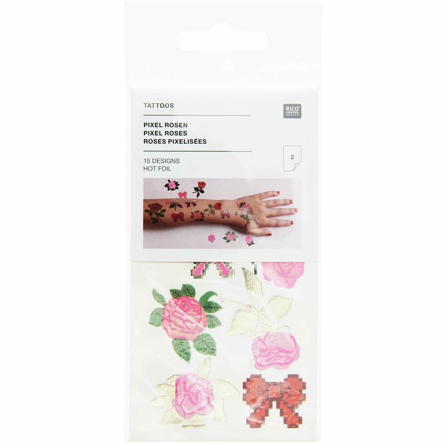 Tattoos Pixel Rosen 15-teilig von Rico Design
