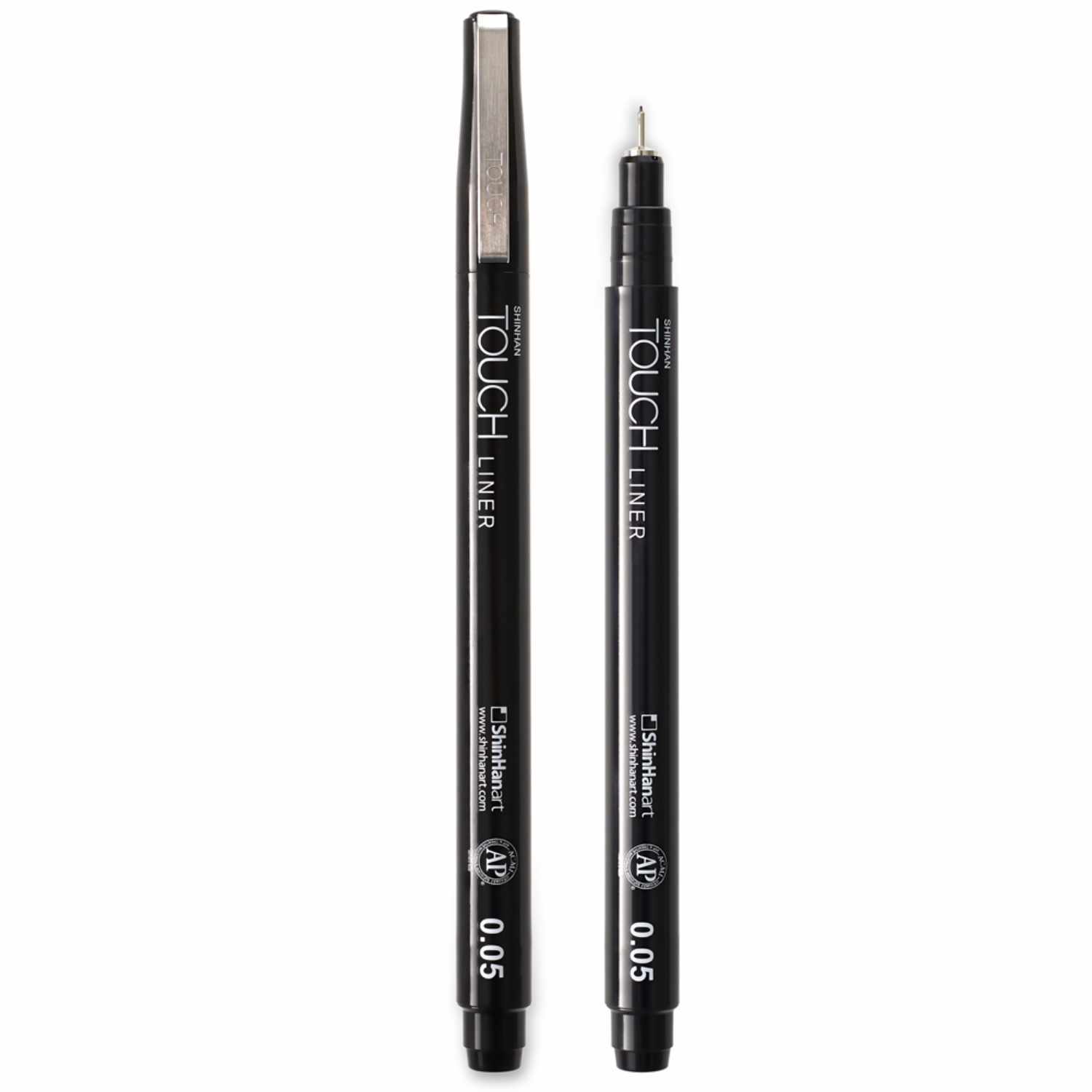 Liner ShinHan schwarz: Zwei schwarze TOUCH Fineliner mit feiner Spitze, ideal für präzises Zeichnen.
