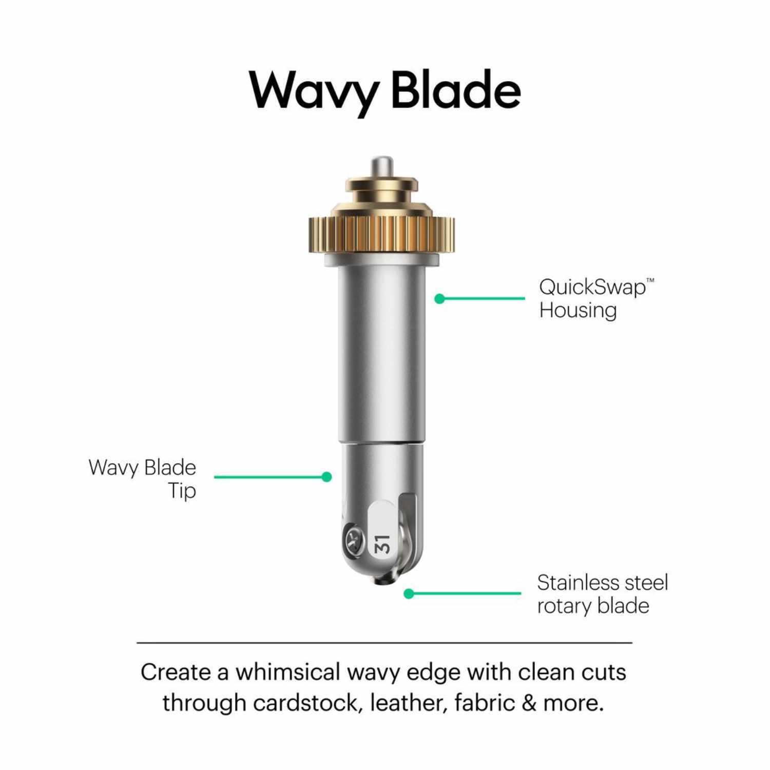 Maker Wavy Blade 31 mit wellenförmiger Klinge und QuickSwap-Gehäuse für präzise Schnitte.