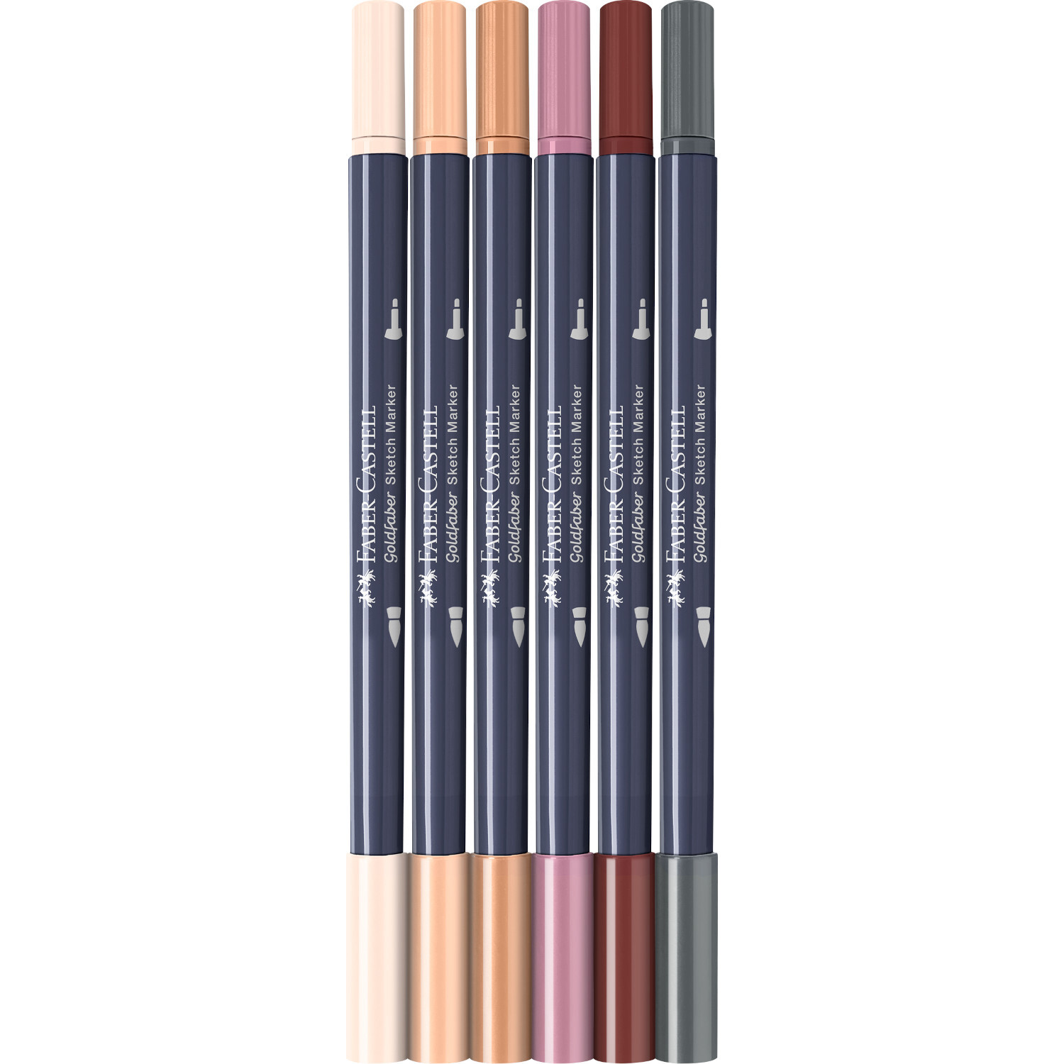 Goldfaber Sketch Marker Etui Portrait Set 6 Stück zeigt doppelseitige Marker in Hauttönen.