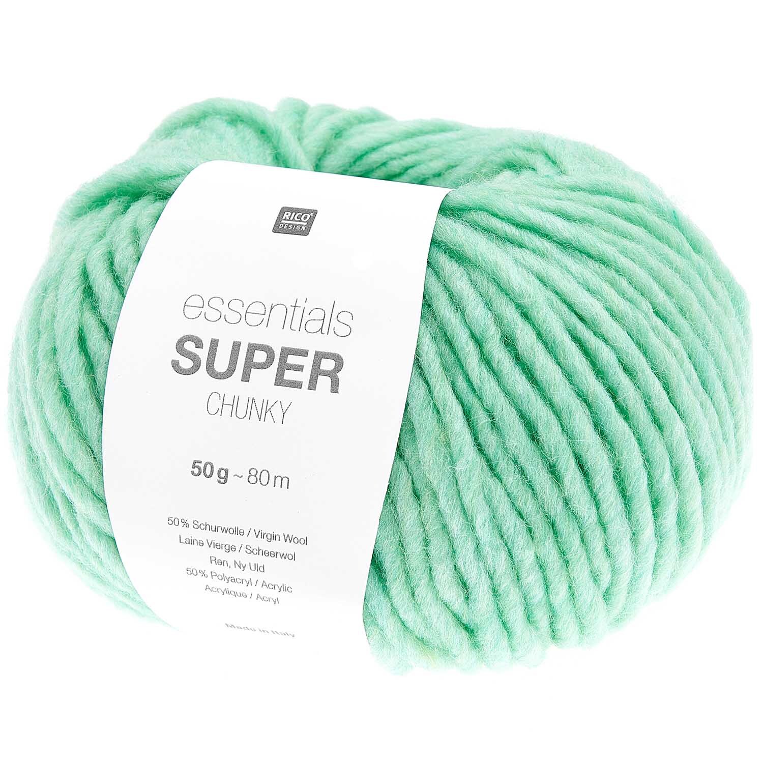 Essentials Super Chunky Strickset Schal Modell 04 in Pastellgrün von Rico Design, 50g Wolle.