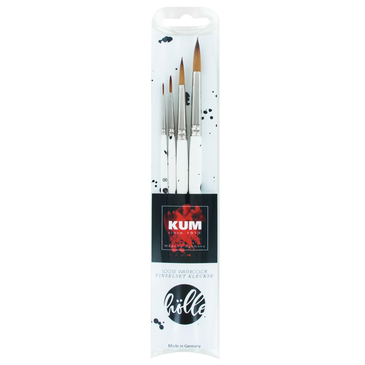 KUM Pinsel Set Frau Hölle, bestehend aus 4 hochwertigen Pinseln, ideal für Aquarellmalerei.