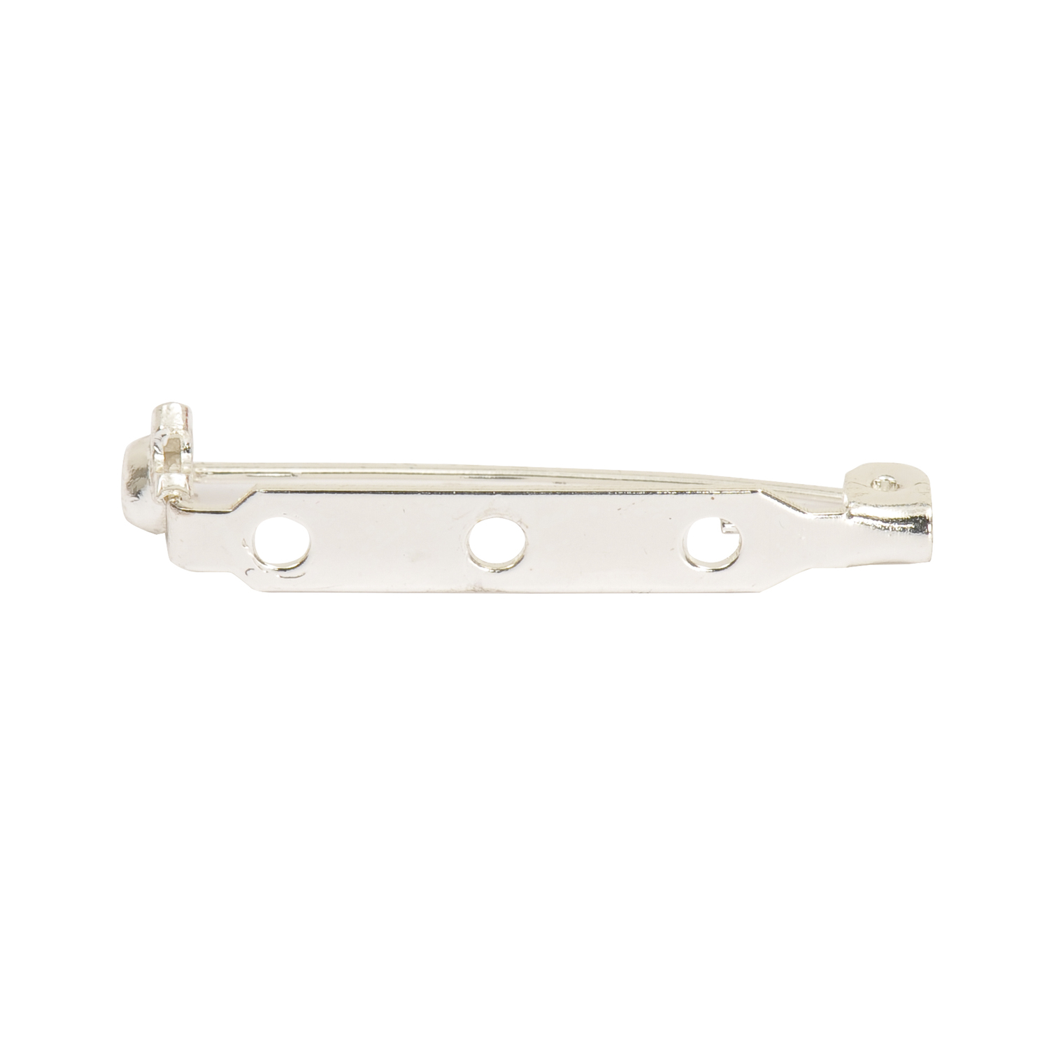 Broschennadel silber 33mm von Rico Design, zeigt eine elegante, silberne Nadel mit drei Löchern.