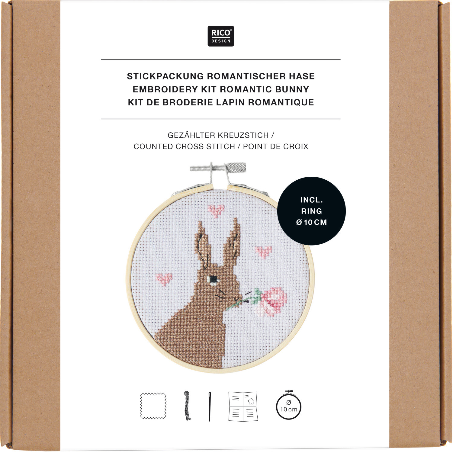 Stickpackung Bild Romantischer Hase Ø10cm von Rico Design