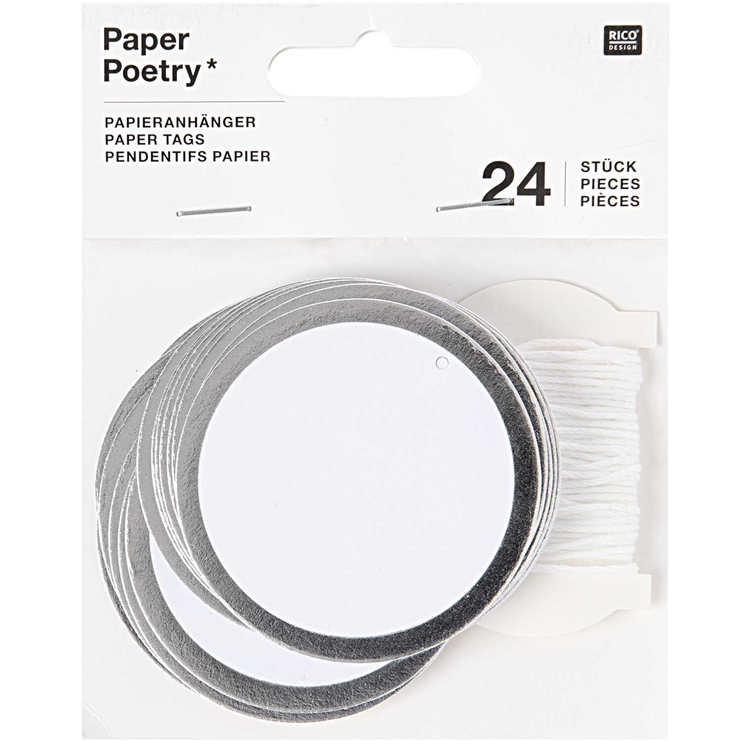 Paper Poetry Papieranhänger Kreis mit Hot Foil, 24 Stück, silberne Ränder, ideal für Geschenke.