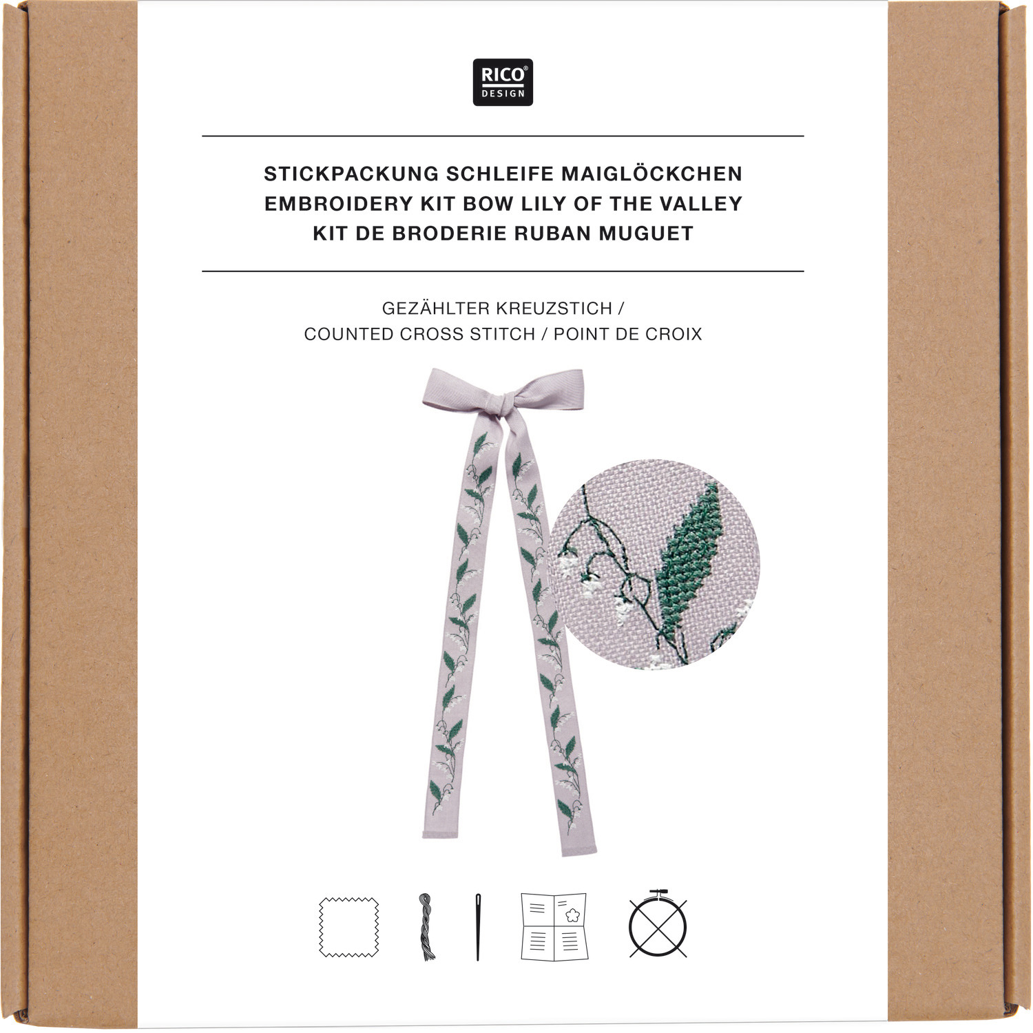 Stickpackung Schleife Maiglöckchenranke 22x58cm von Rico Design