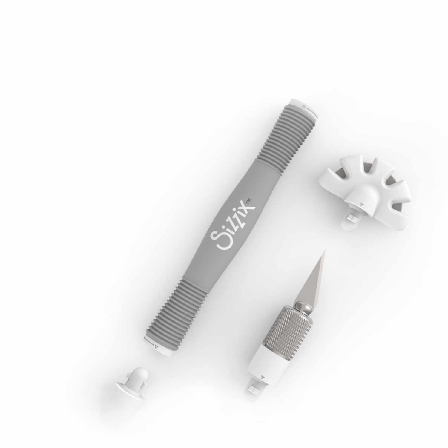 Making Tool Multi Tool von Sizzix mit grauem Griff und austauschbaren Aufsätzen für vielseitige Anwendungen.