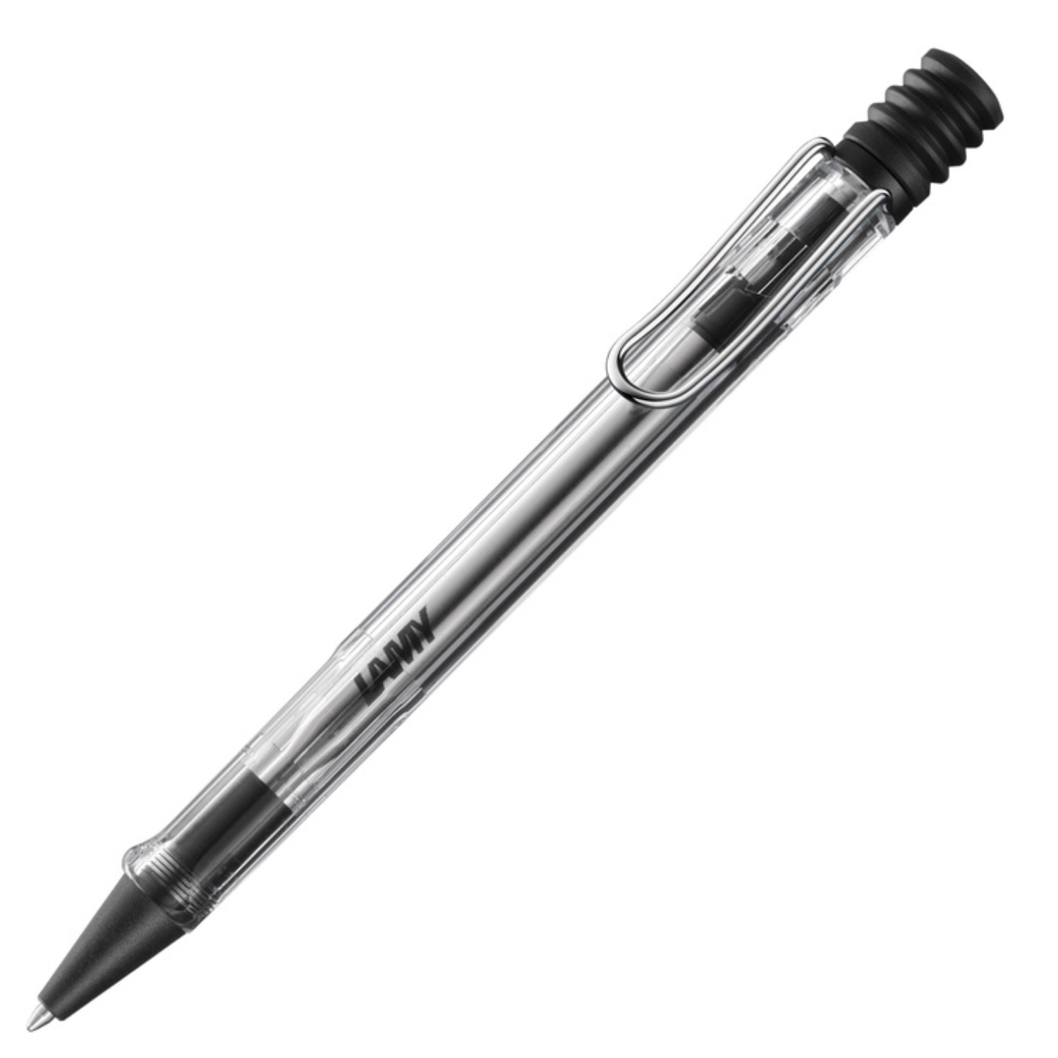 Lamy vista Kugelschreiber mit transparentem Gehäuse und schwarzem Clip, ideal für stilvolles Schreiben.