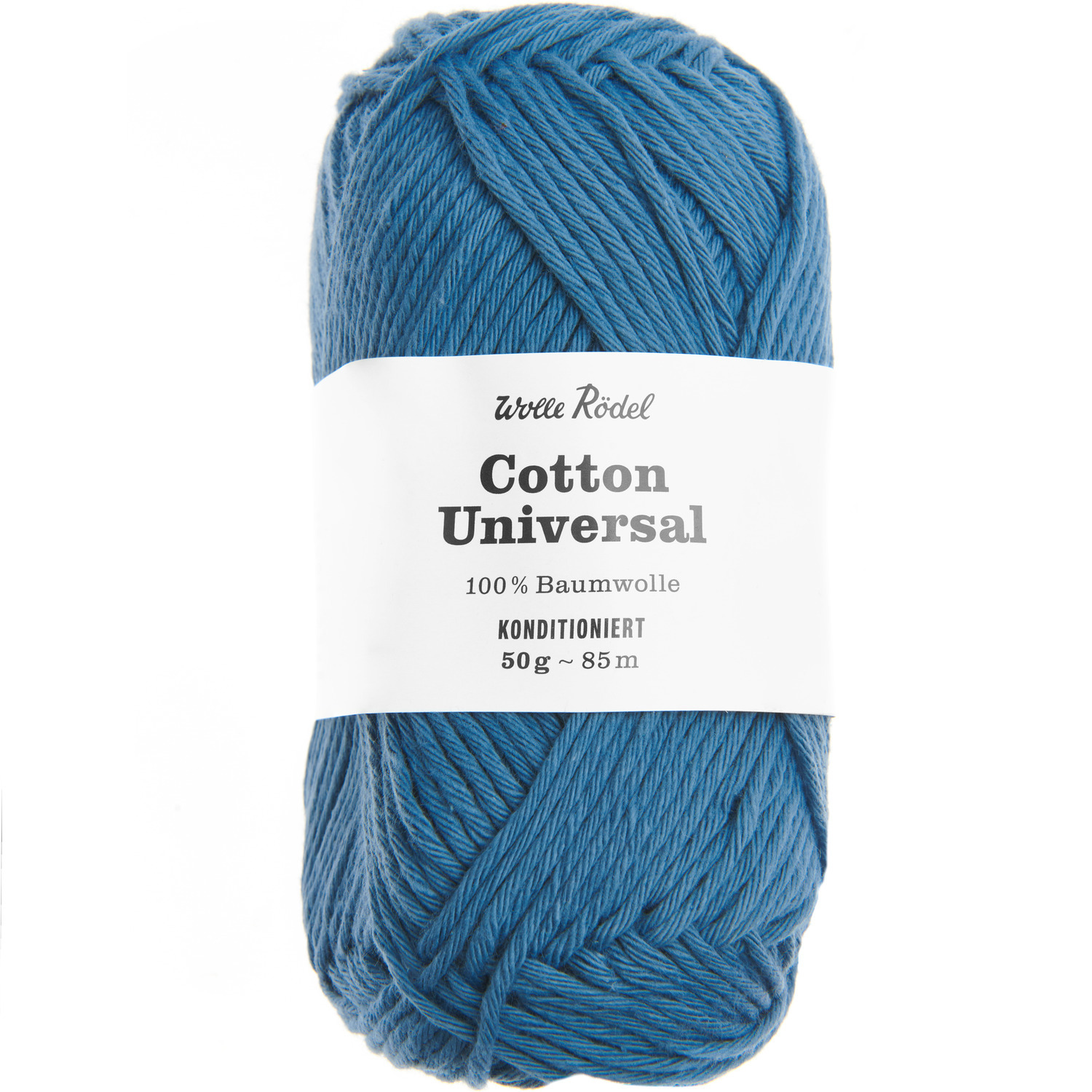 Cotton Universal: Weiches, blaues Garn aus 100% Baumwolle von Wolle Rödel, 50g Knäuel mit 85m Länge.