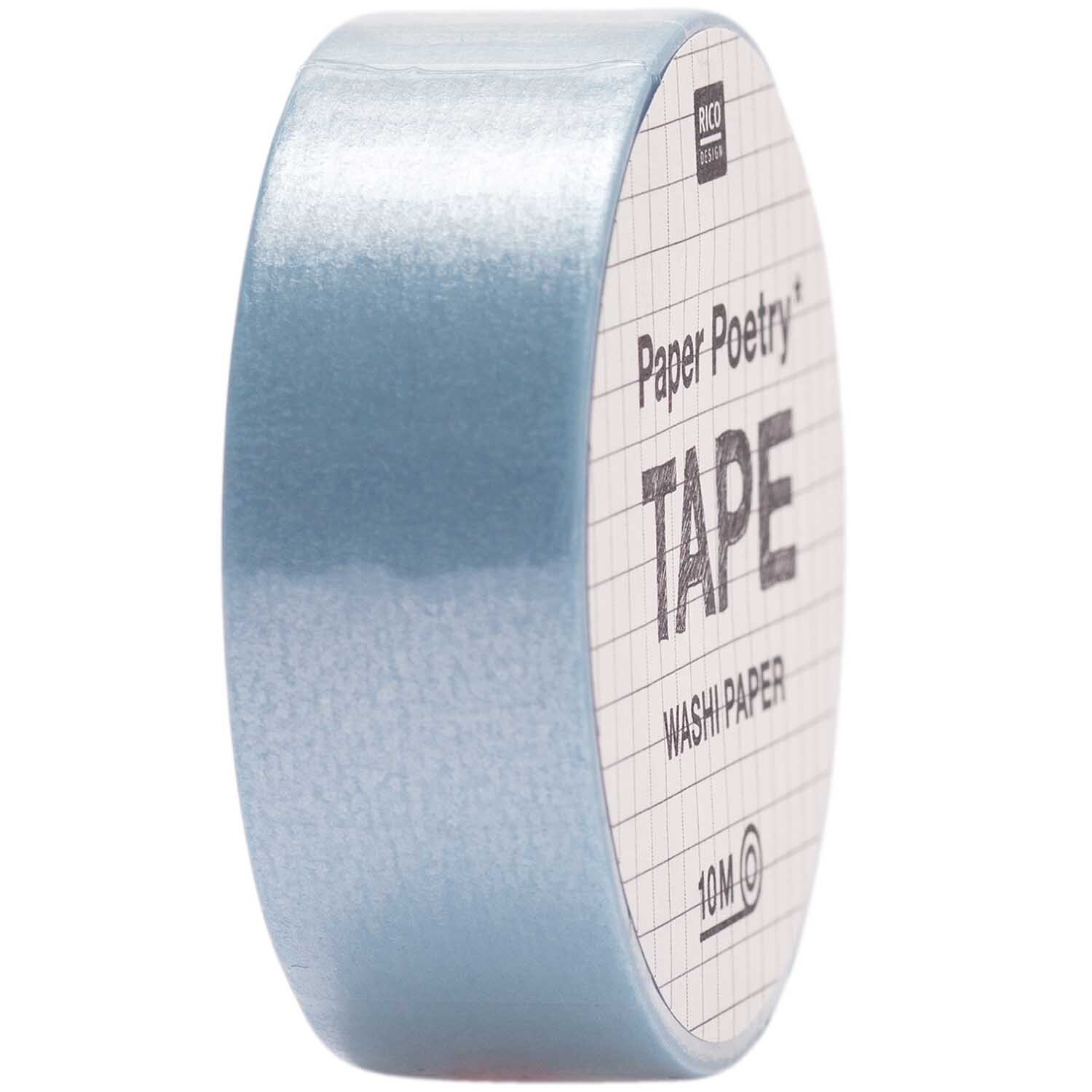 Paper Poetry Tape uni 15mm 10m in Hellblau von Rico Design, ideal für kreative Bastelprojekte.