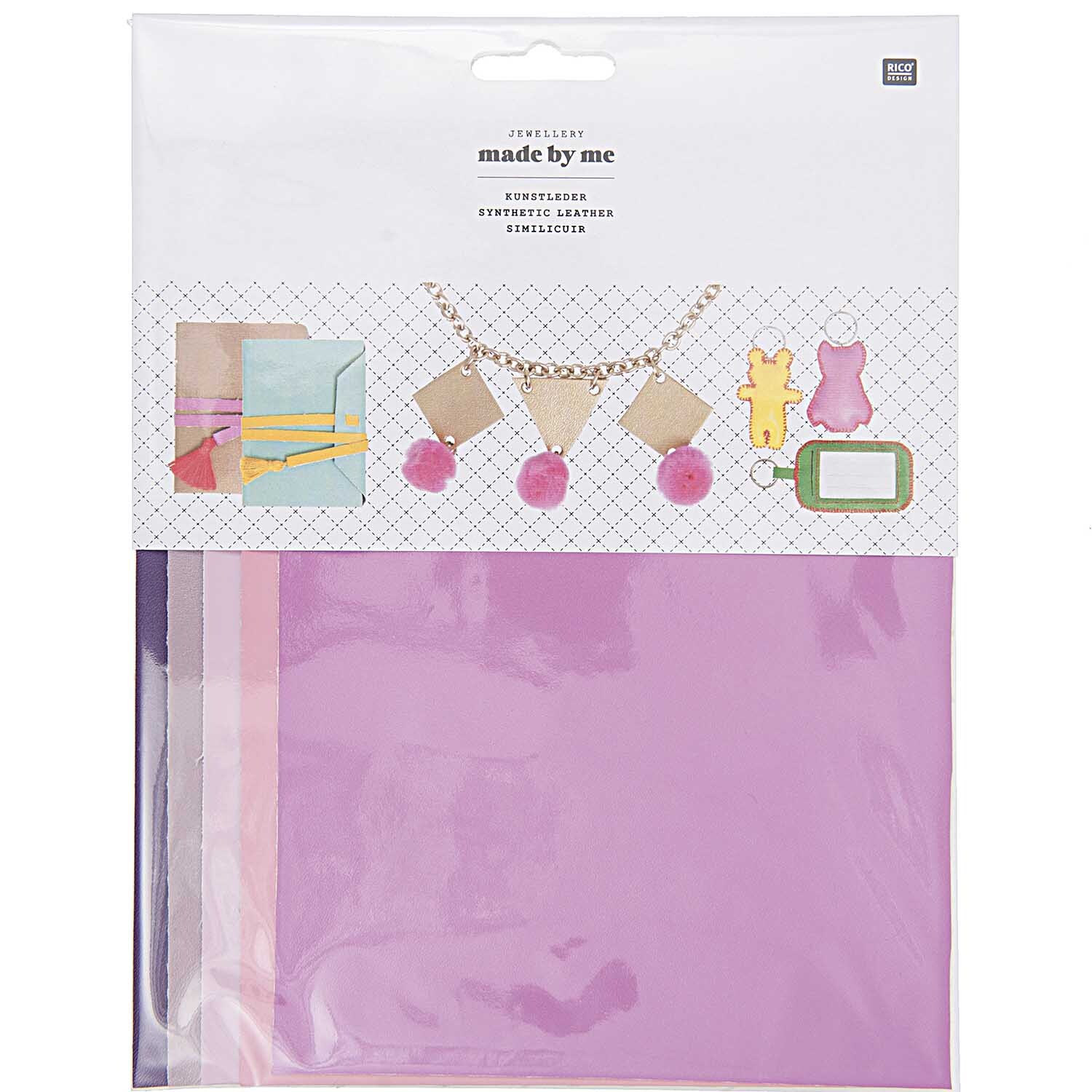 Kunstleder Set Girly 14,8x21cm 5 Stück von Rico Design in Rosa-Lila Mix, ideal für kreative Bastelprojekte.