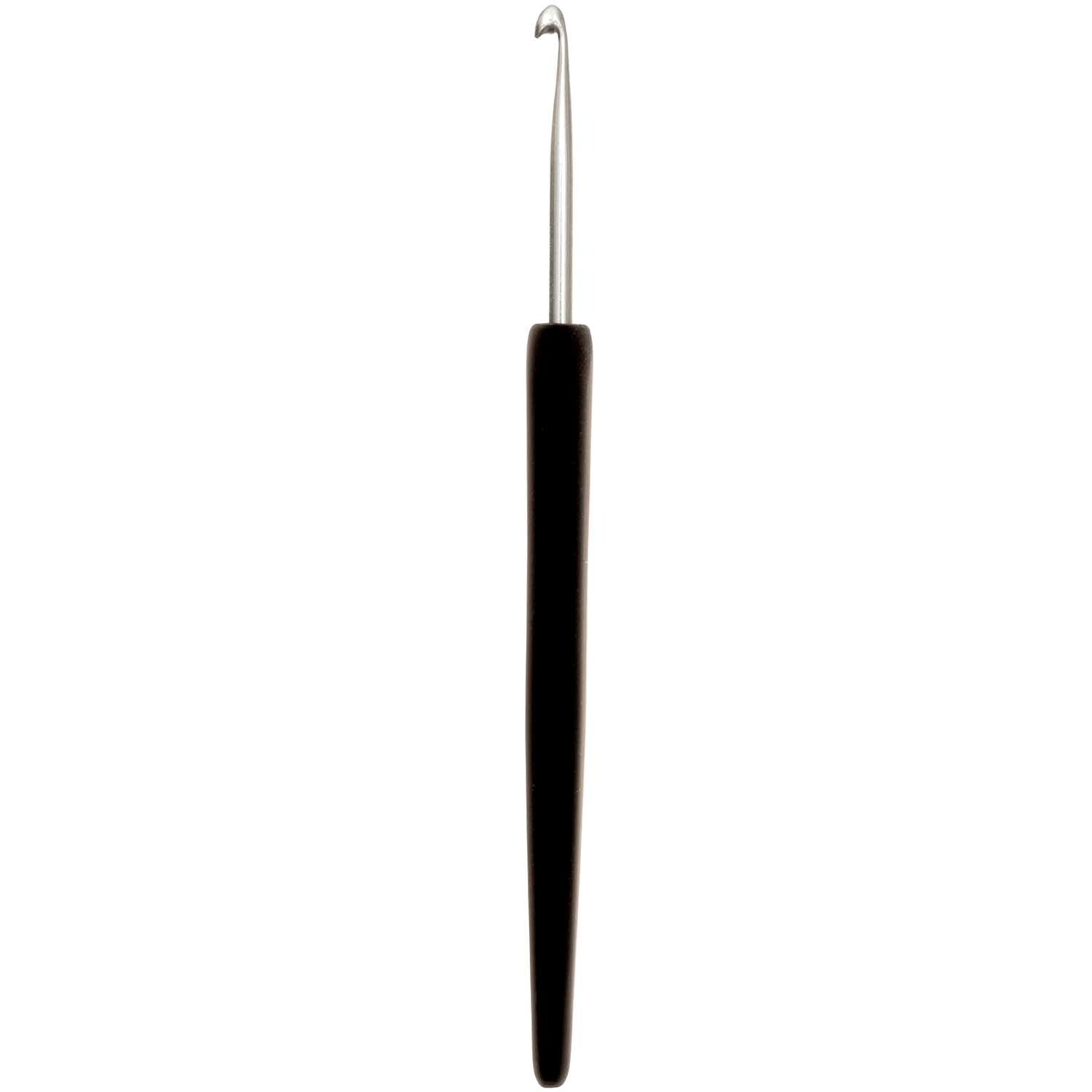KnitPro Häkelnadel Aluminium mit schwarzem Griff und silberner Spitze, ideal für präzises Häkeln.