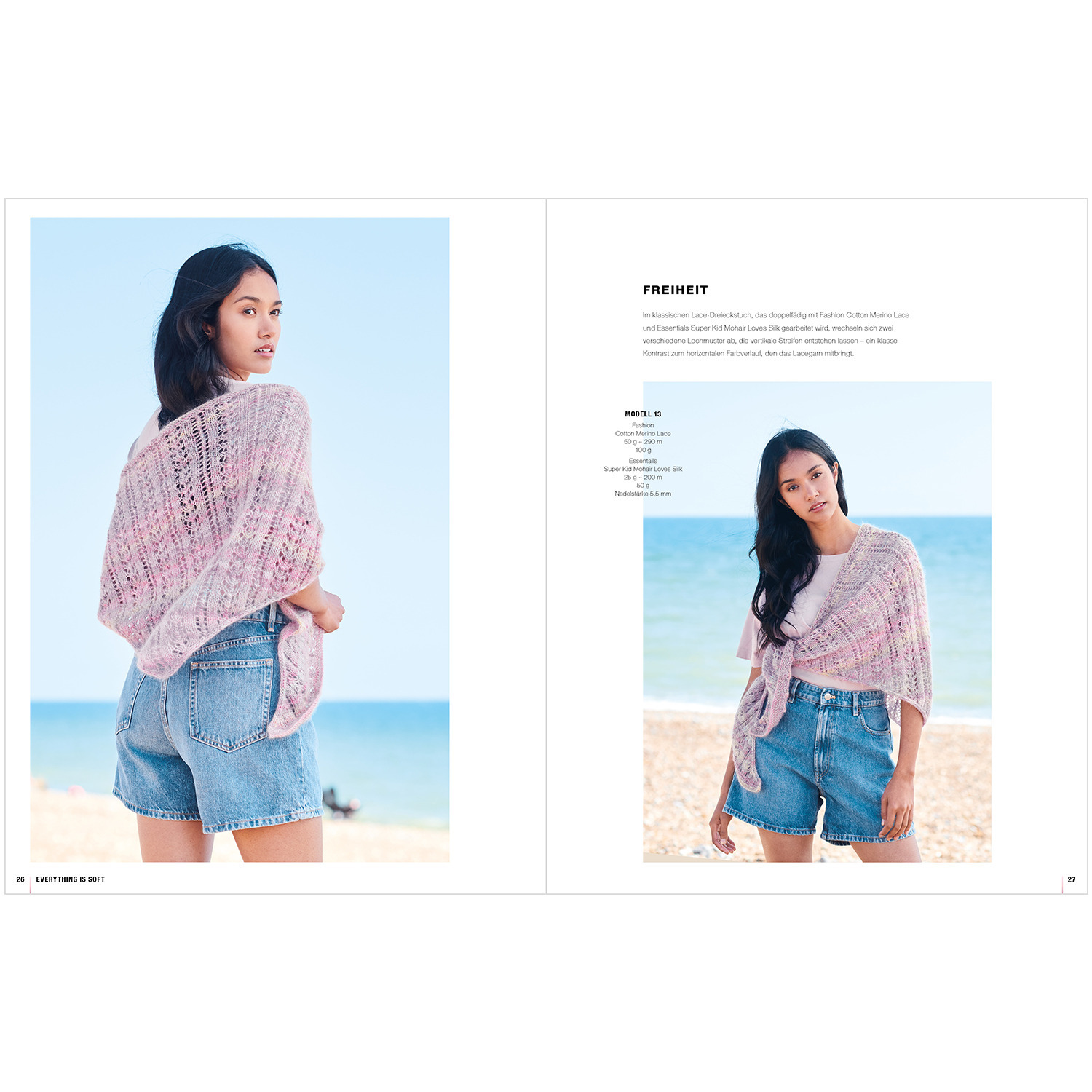 Lovewool Nr.18 Handstrickmagazin zeigt ein Modell am Strand in einem gestrickten Oberteil von Rico Design.