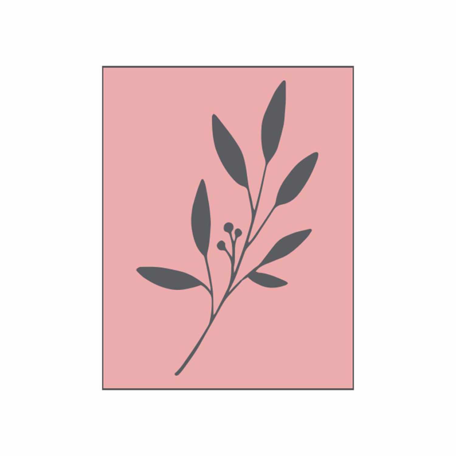Stempel Zweig rosa 35x45mm zeigt einen stilisierten Zweig auf rosa Hintergrund, von May&Berry.