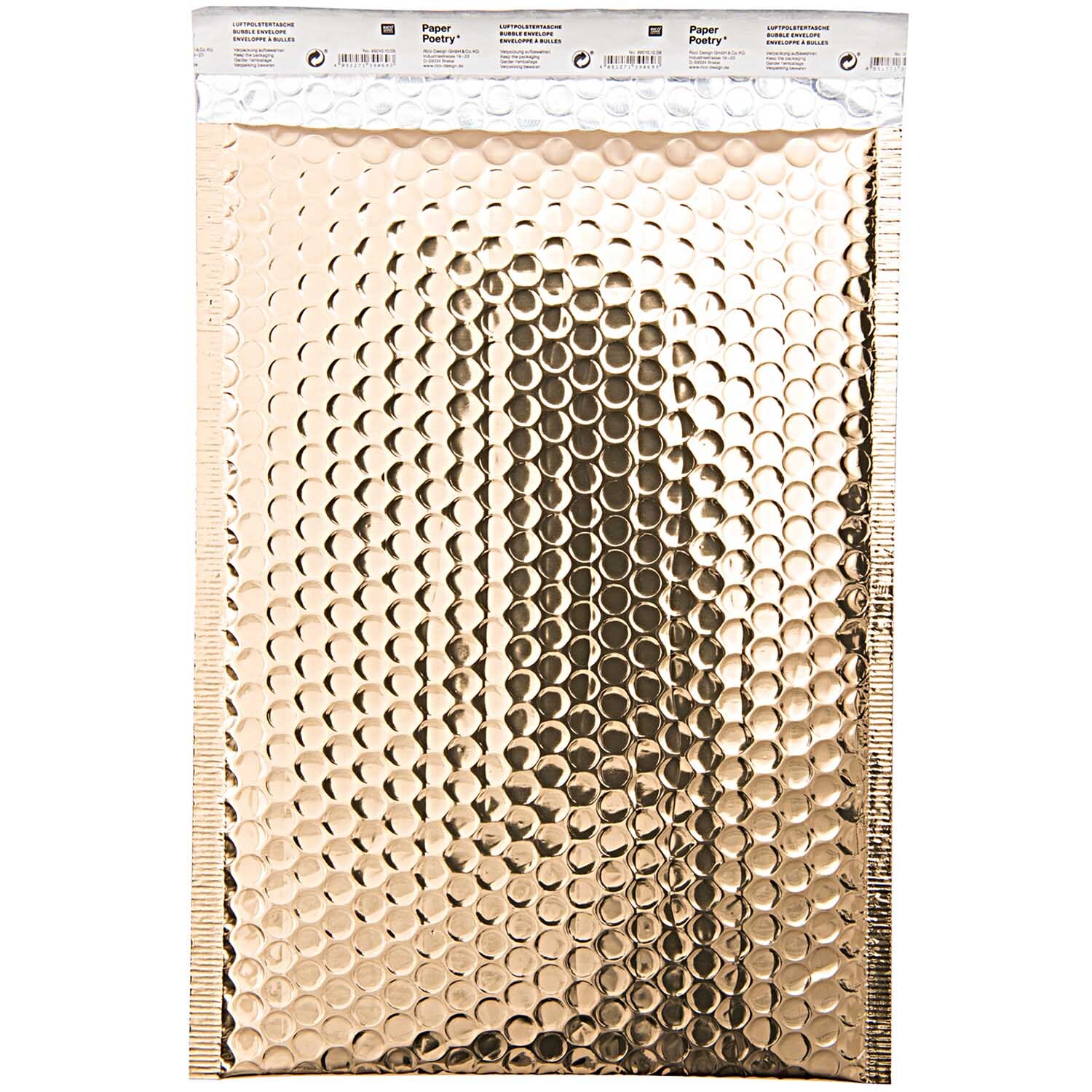 Luftpolstertasche C4 in glänzendem Gold von Rico Design, ideal für sicheren Versand.