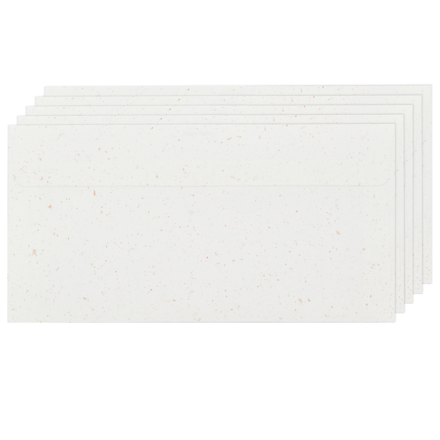 Paper Poetry Renew Umschläge DIN Lang, 5 Stück in Offwhite-roségold von Rico Design, gestapelt.