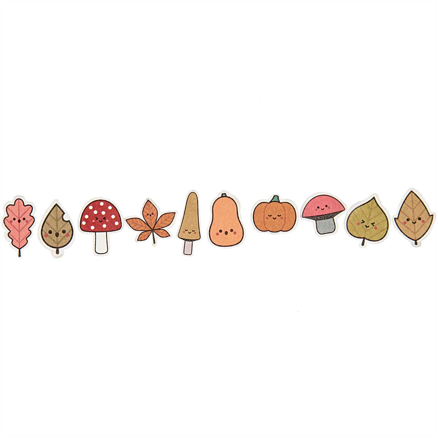Washi Sticker Funny Fall 200 Stück von Rico Design mit herbstlichen Motiven wie Blättern und Pilzen.