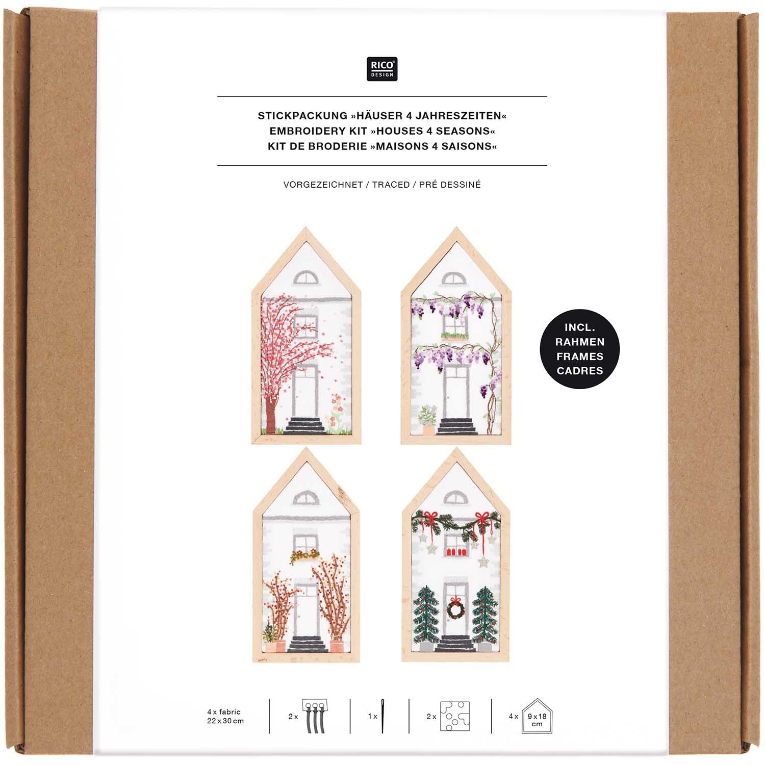 Stickpackung Häuser 4 Jahreszeiten klein vorgezeichnet 9x18cm von Rico Design