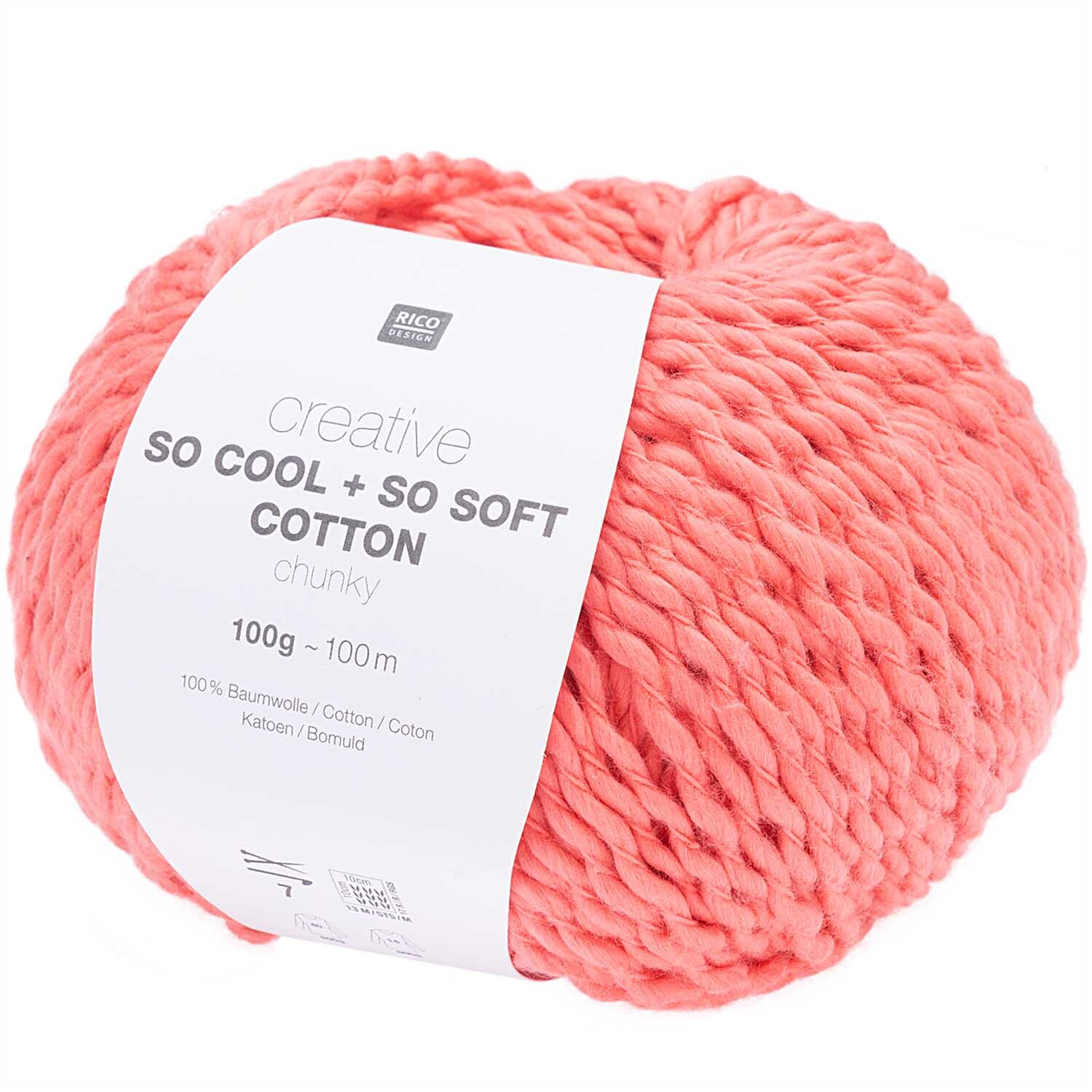 Creative So Cool + So Soft Cotton chunky Strickset in Melone von Rico Design, 100g Wolle, ideal für weiche und stilvolle Strickprojekte.