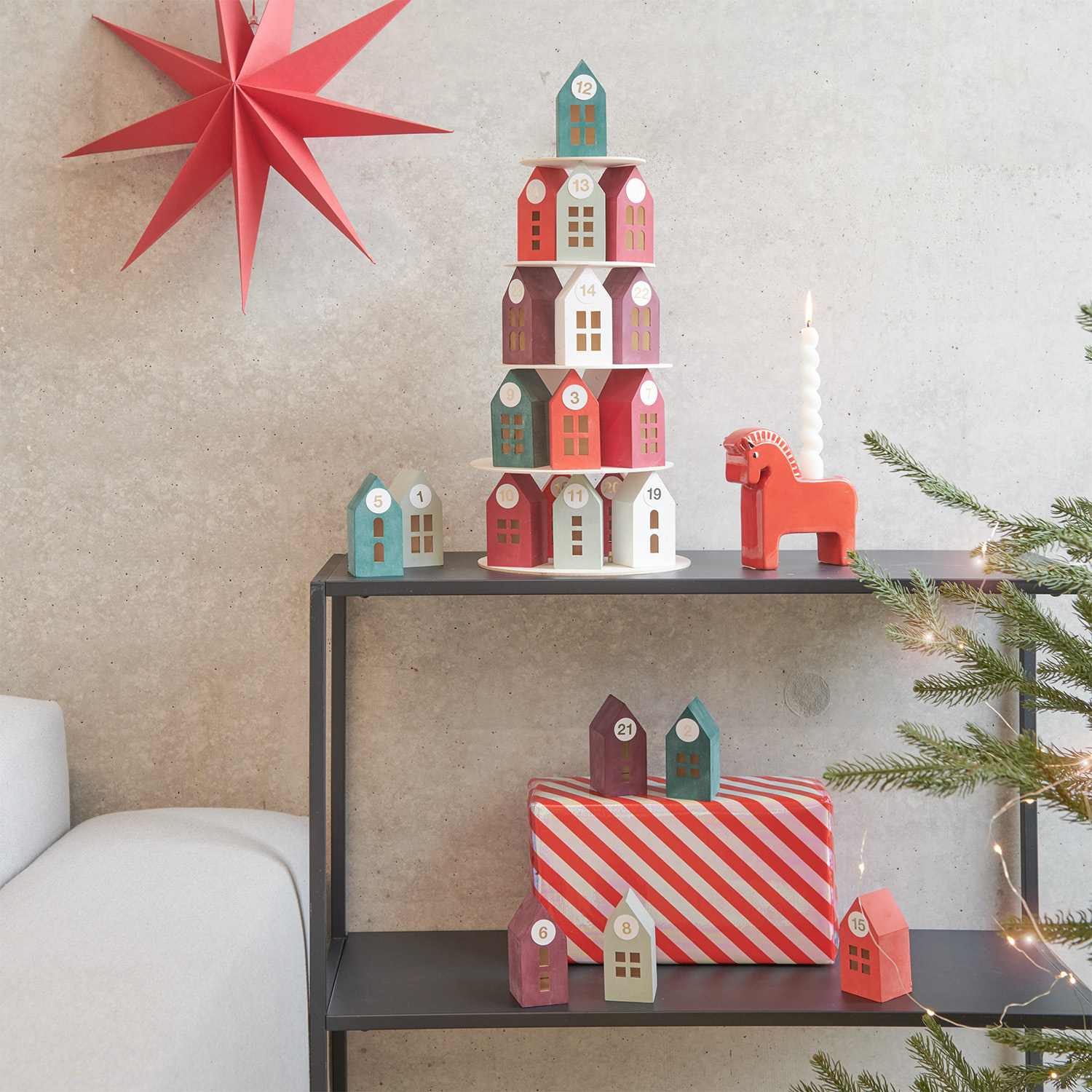 Anleitung Adventskalender Holz-Haus-Pyramide von Rico Design