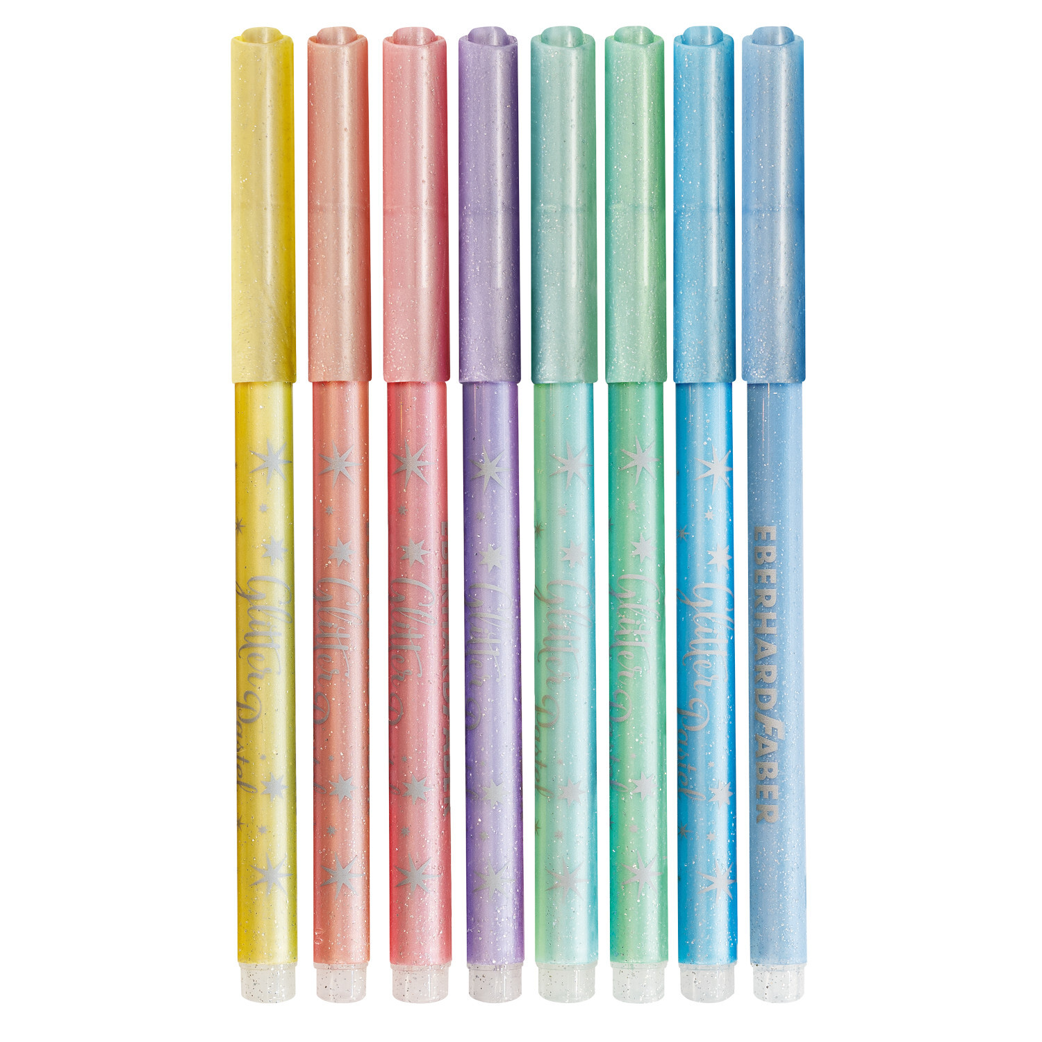 Glitter Fasermaler Pastell 8 Stück in sanften Farben von Eberhard Faber, ideal für kreative Projekte.