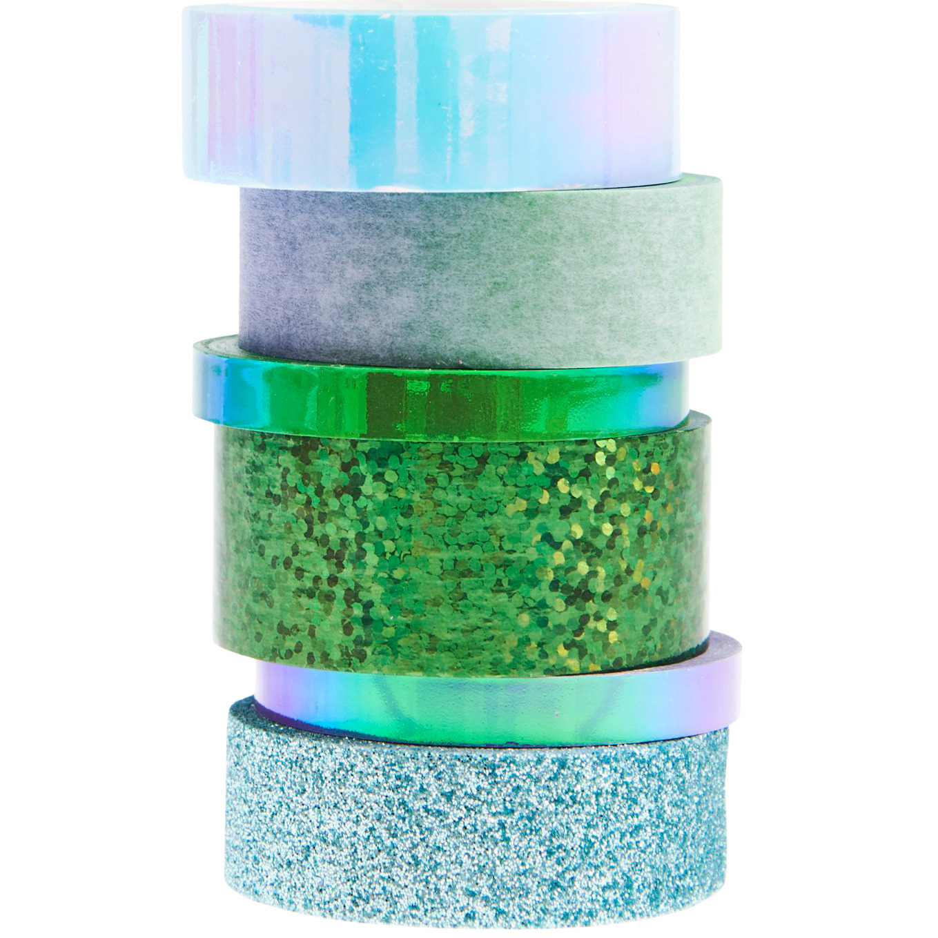 Paper Poetry Mixed Tape Set Grün/Blau, 6-teilig von Rico Design. Enthält schimmernde und glitzernde Klebebänder in verschiedenen Grüntönen.