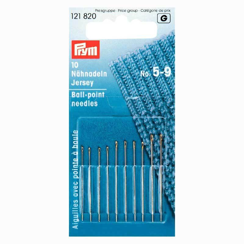 Nähnadeln Jersey No. 5-9 von Prym, 10 Stück in einer blauen Verpackung, ideal für feine Stoffe.