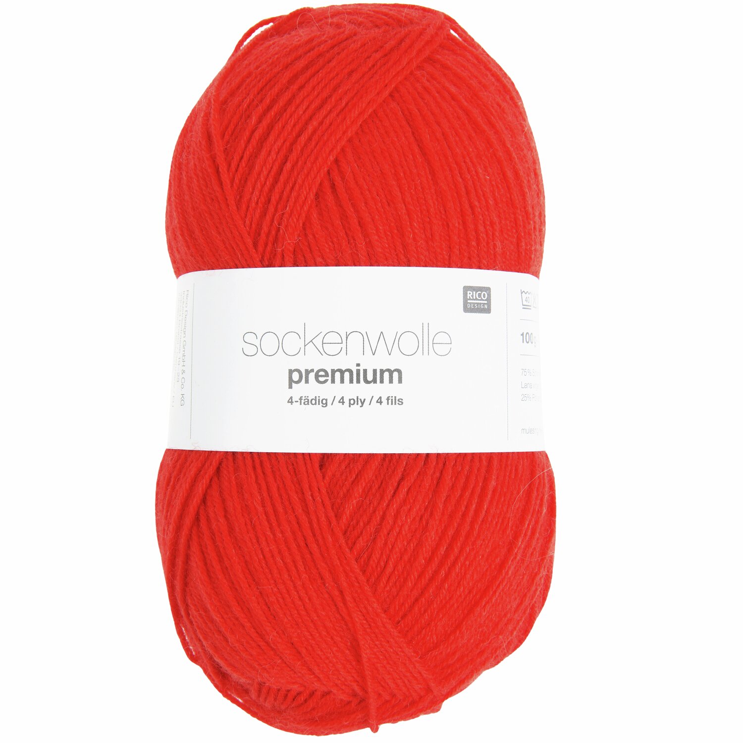 Sockenwolle Premium 4-fädig in leuchtendem Orange, 100g 380m, von Rico Design, ideal für Strickprojekte.