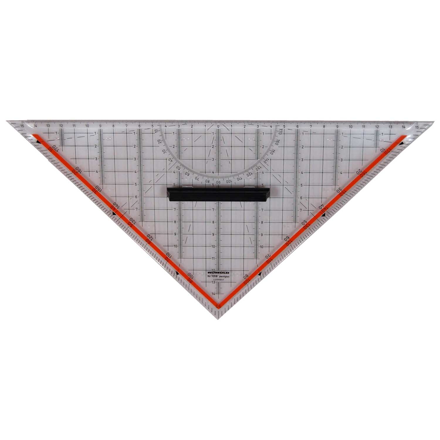 Technisches Zeichendreieck 32,5cm mit präzisen Markierungen und klarer Oberfläche von RUMOLD. Ideal für exakte Zeichnungen.
