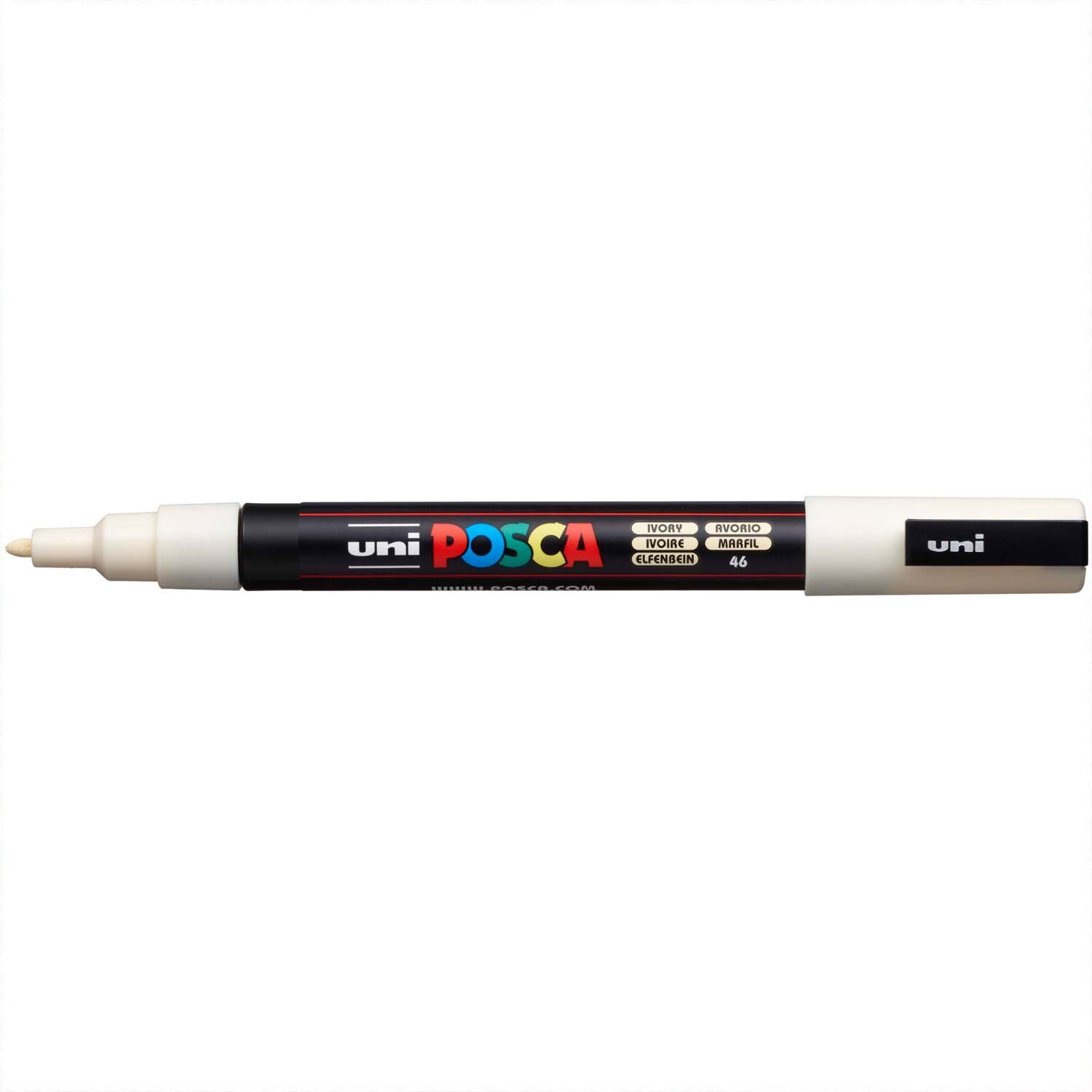 POSCA-Marker PC-3M mit feiner Spitze, ideal für präzises Zeichnen. Elfenbeinfarbener Stift von uni.