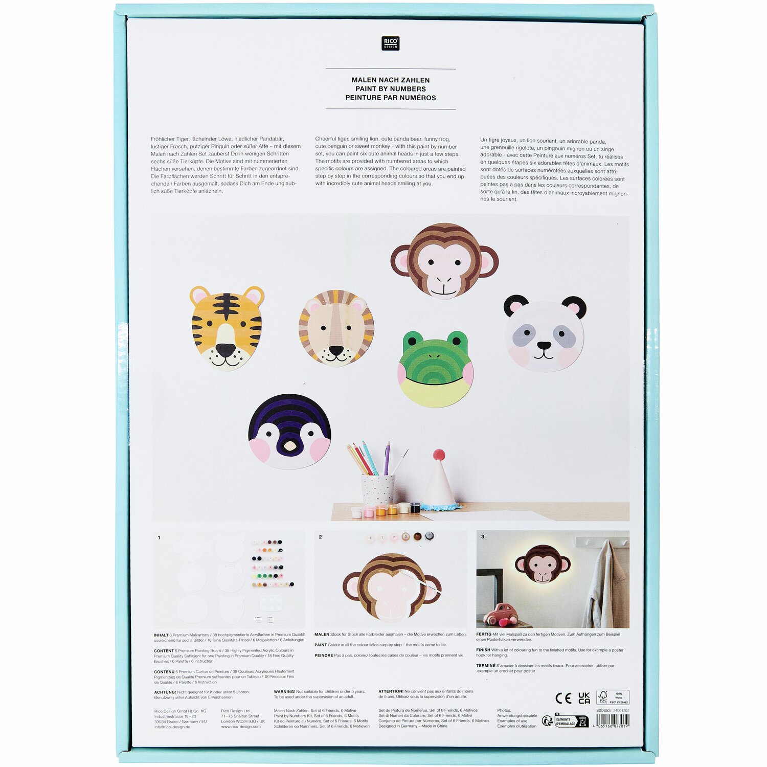 Malen nach Zahlen Kinder Set Tiere 6 Stück von Rico Design