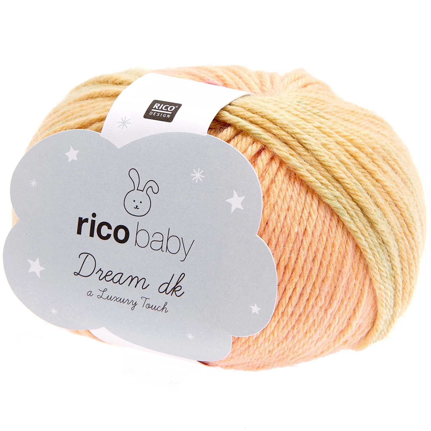 Rico Baby Dream dk A Luxury Touch Strickset Decke Modell 19 in sanften Sommerfarben, ideal für weiche und luxuriöse Strickprojekte.