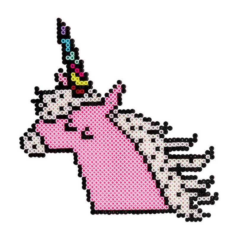 Bügelperlen 5x5mm ca. 1000 Stück, Einhornmotiv aus bunten Perlen von Rico Design, ideal für kreative Bastelprojekte.