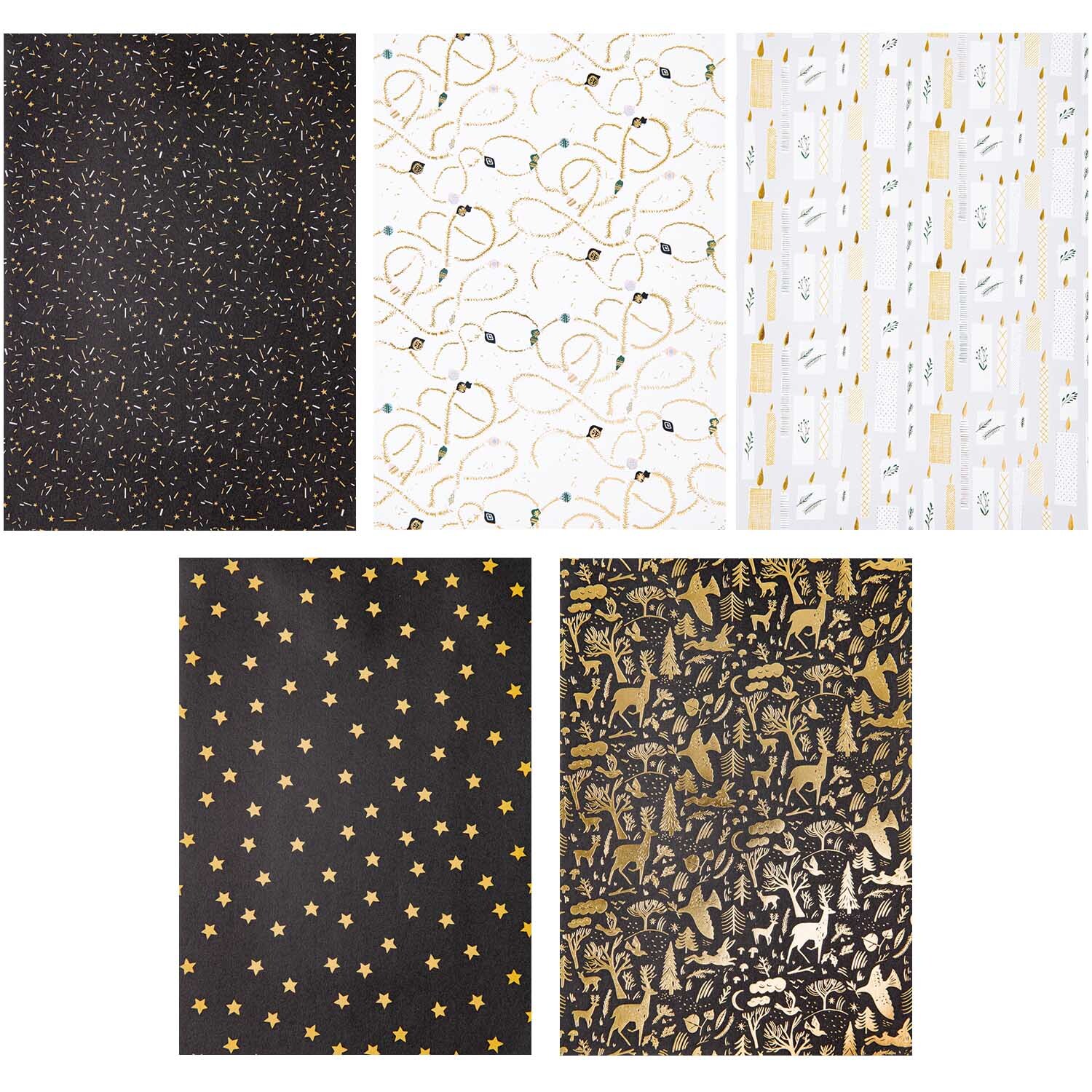 Paper Poetry Motivpapier Nostalgic Christmas zeigt festliche Designs in Schwarz und Gold. Ideal für kreative Weihnachtsprojekte.