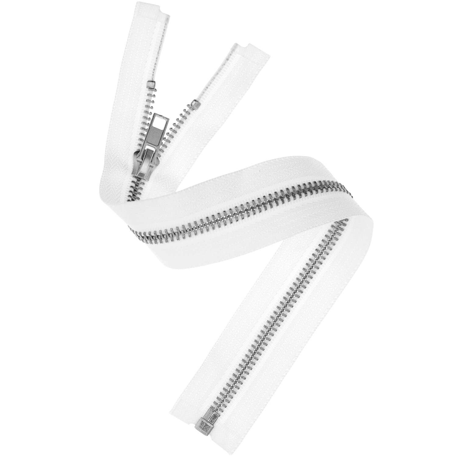 Metall Reißverschluss 5mm, Untertitel Silber/Offwhite, Marke Rico Design, robuster silberner Zähnchenverschluss auf hellem Band für Näh- und DIY-Projekte