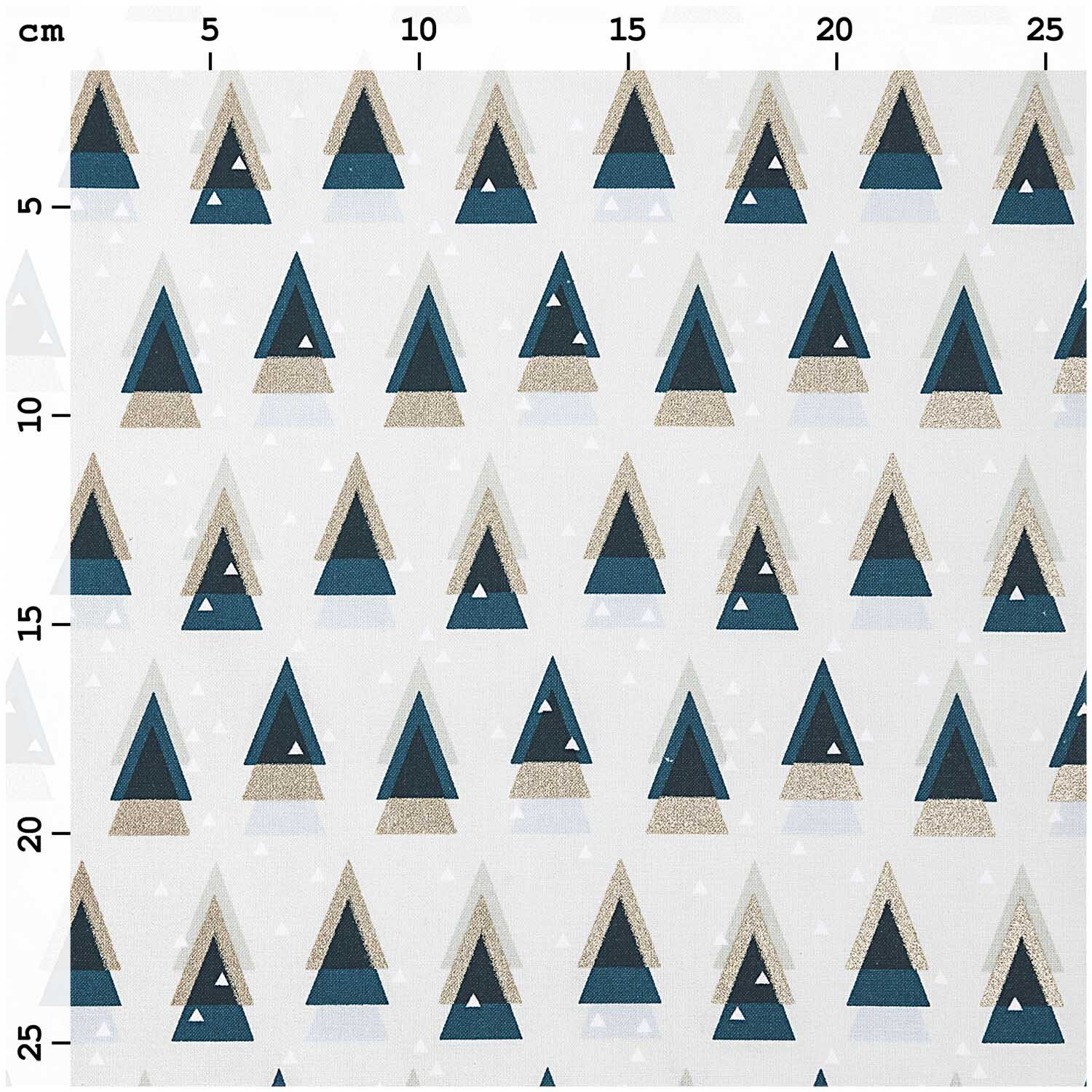 Druckstoff grafische Tanne mint-gold 50x140cm mit geometrischen Tannenbaum-Muster von Rico Design.