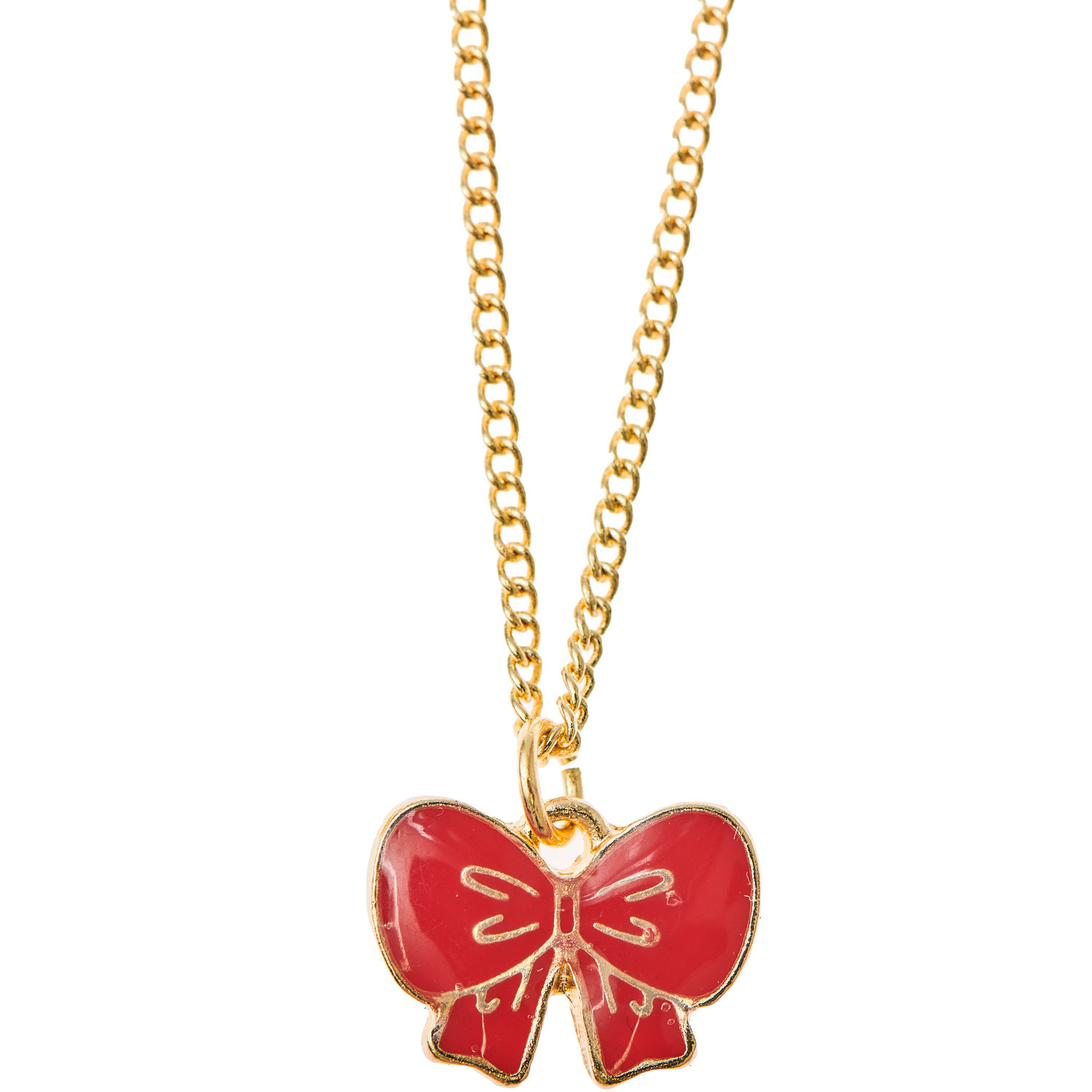 Kette mit Anhänger Schleife: Goldene Halskette mit rotem Schleifenanhänger von Rico Design, 40 cm lang.