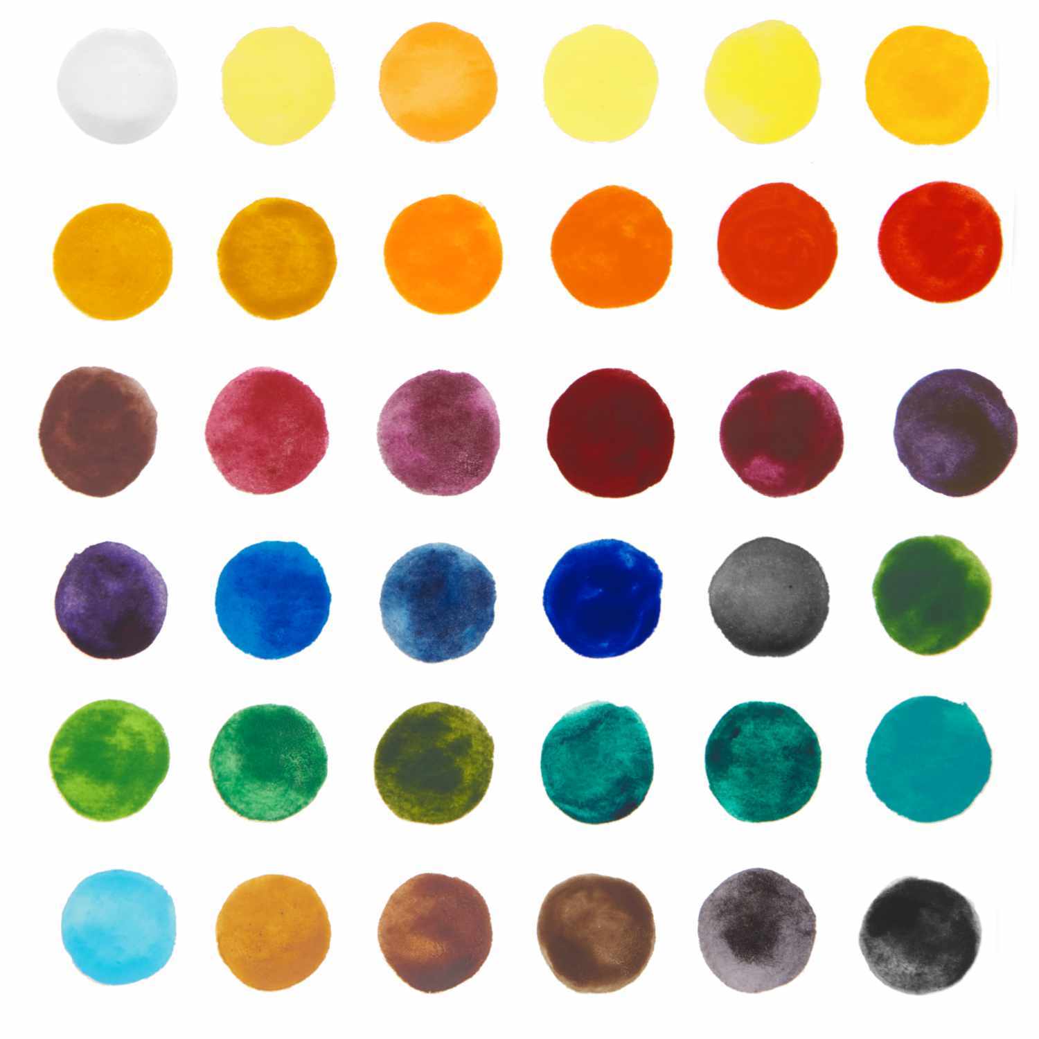 ART Master Aquarellfarben 36 Farben von Rico Design, zeigt eine Palette bunter Farbtöne in Kreisen.