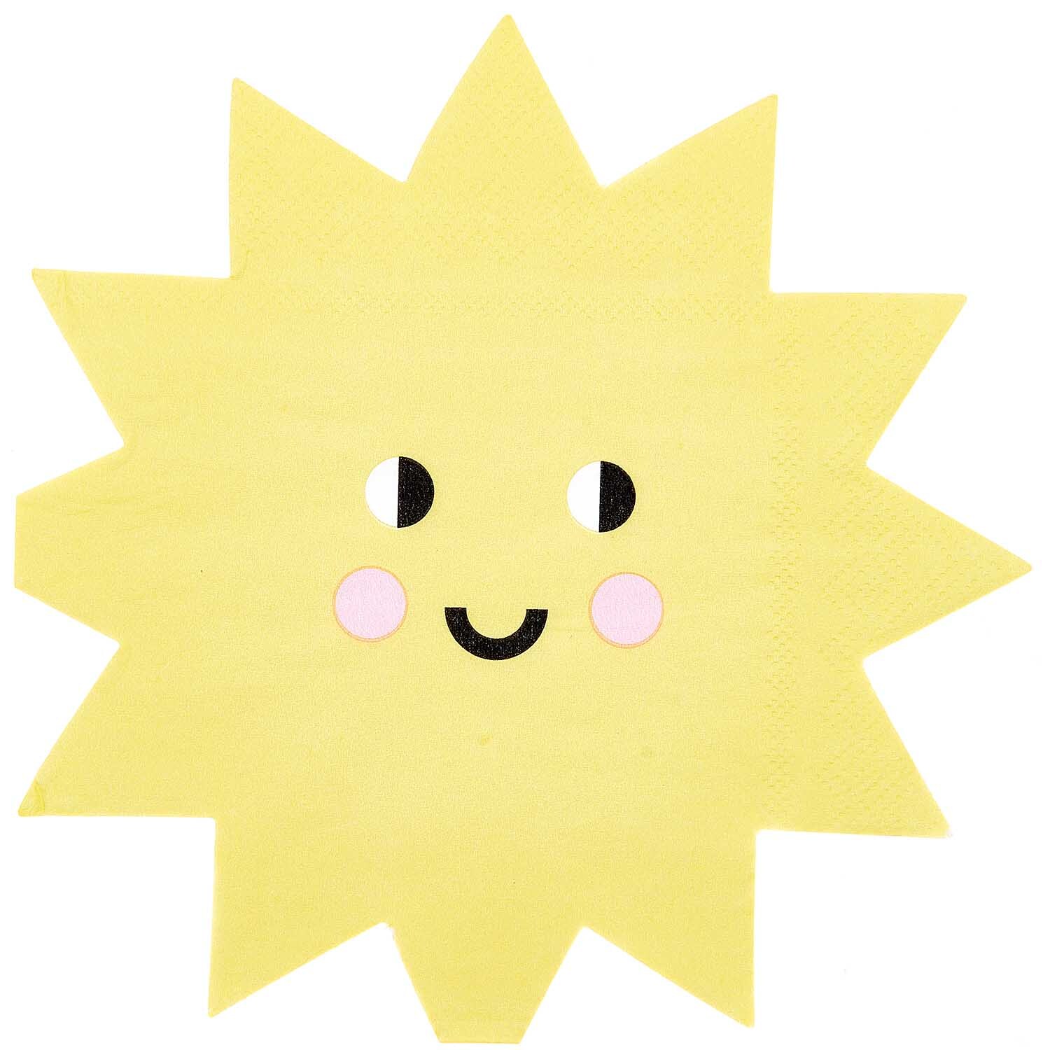 Servietten Sonne 33x33cm 20 Stück von Rico Design zeigt ein fröhliches, gelbes Sonnengesicht.