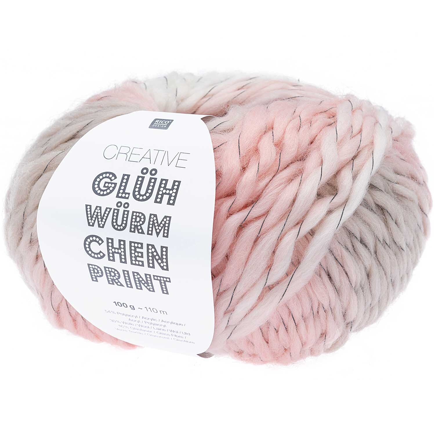 Creative Glühwürmchen Print Wolle in sanften Rot-Pink Tönen, 100g 110m, ideal für Strickprojekte.