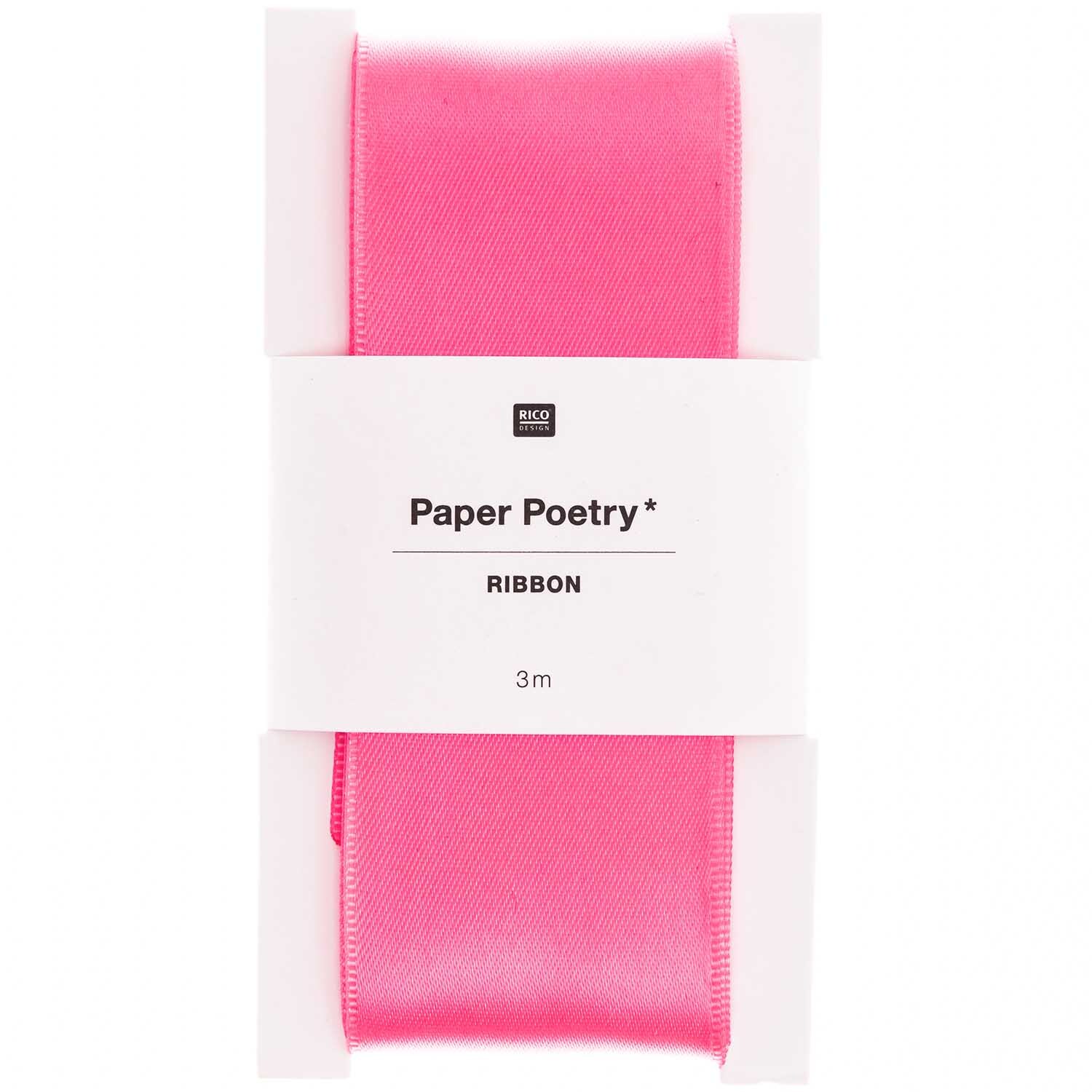 Paper Poetry Satinband in leuchtendem Pink, 38mm breit und 3m lang, ideal für kreative Projekte.
