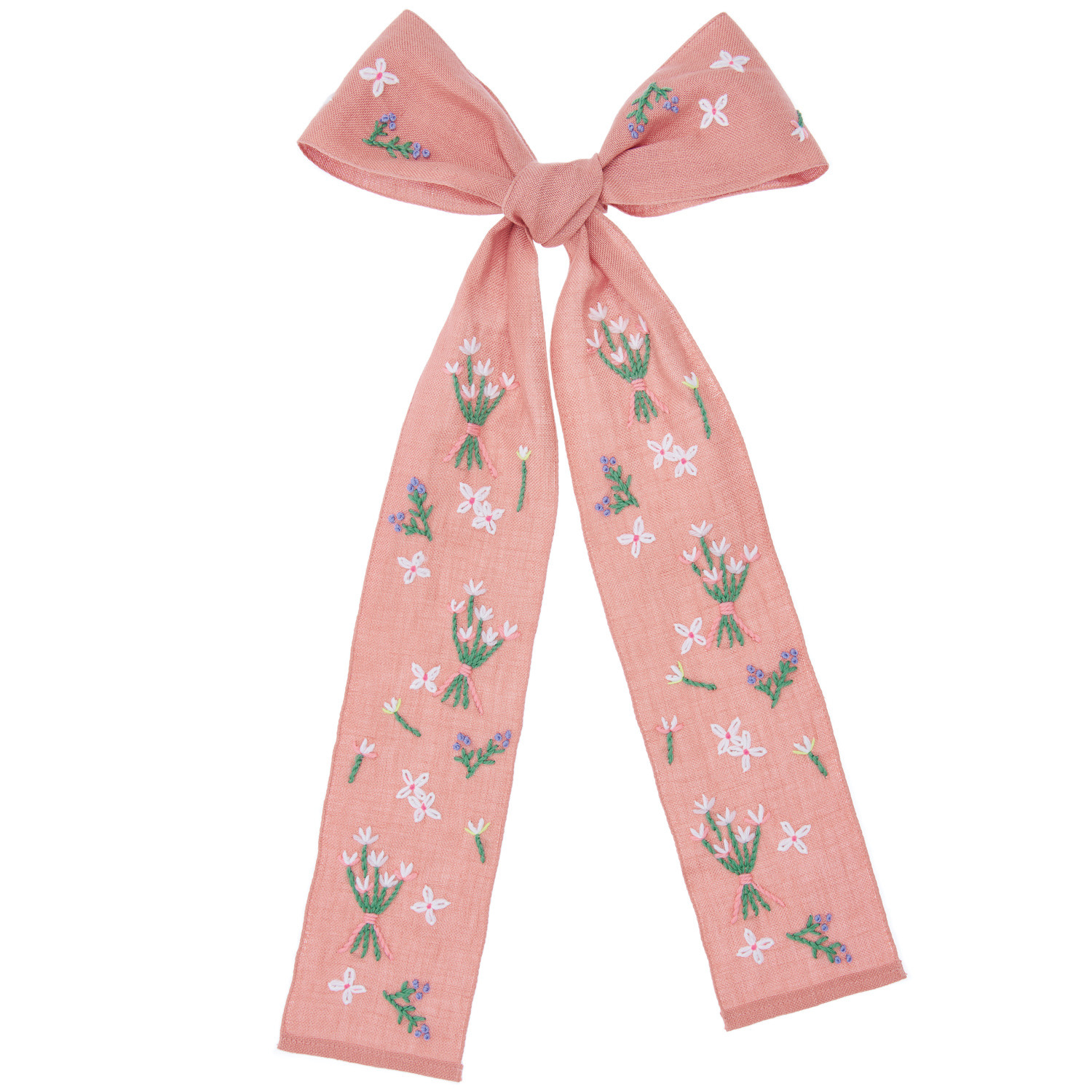 Stickpackung Schleife Frühlingsblümchen vorgezeichnet von Rico Design, rosa Schleife mit floralen Stickereien, 10x166cm.