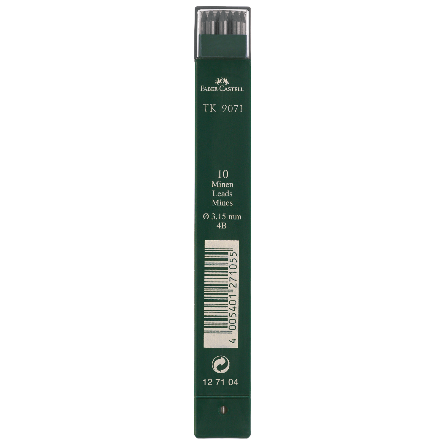 TK 9071 Fallmine, Faber Castell, 10 Minen, 0.3mm, 4B, grün, 13cm, ideal für präzises Zeichnen.