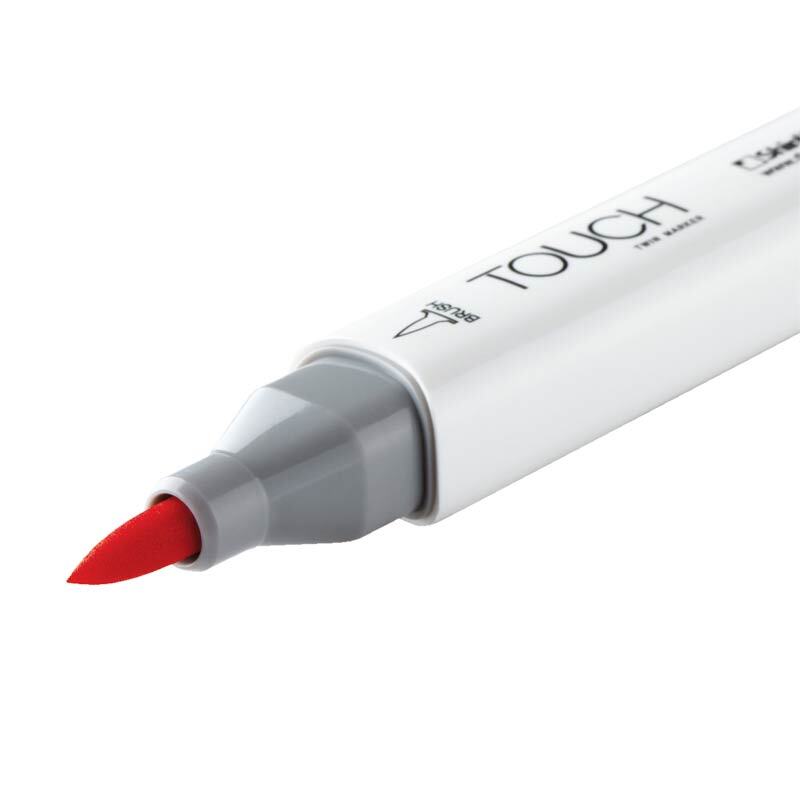 Twin Brush Marker mit roter Spitze, Marke TOUCH, ideal für präzises Zeichnen und farbenfrohe Kunstwerke.