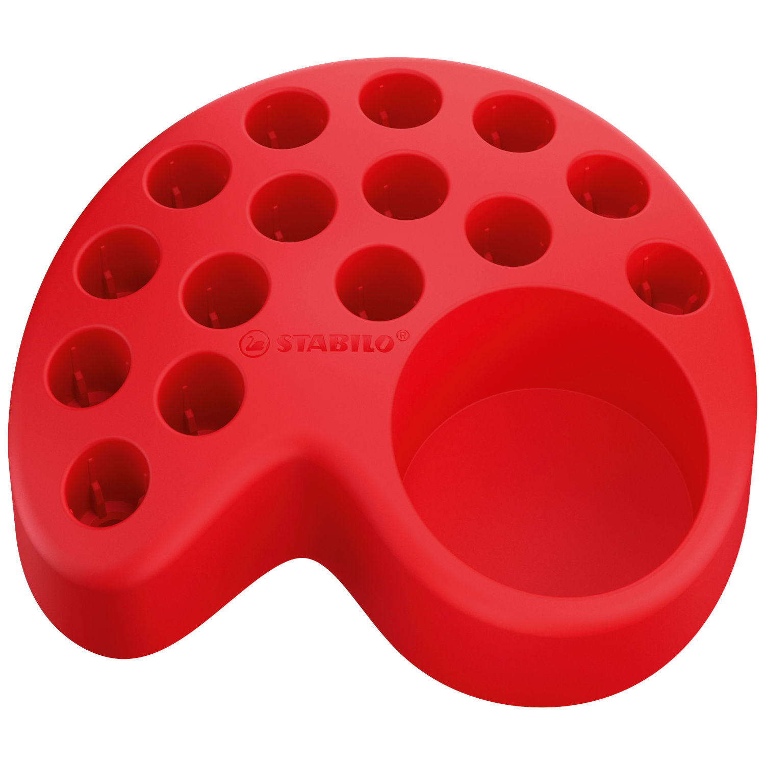Stabilo woody 3 in 1 Halter in leuchtendem Rot mit 15 Fächern, ideal für kreative Ordnung.