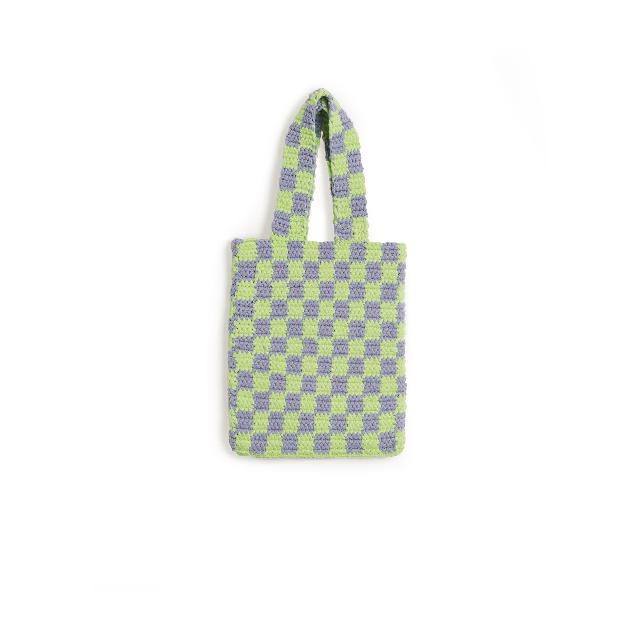Häkeltasche mit Schachbrettmuster in Grün und Grau