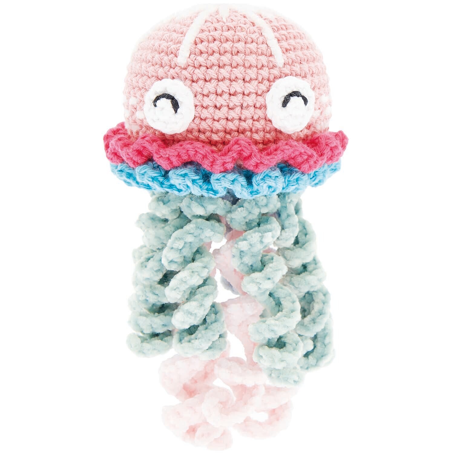 Creative Ricorumi dk: Gehäkelte rosa Qualle mit weißen Augen und blauen Tentakeln, 25g Garn von Rico Design.